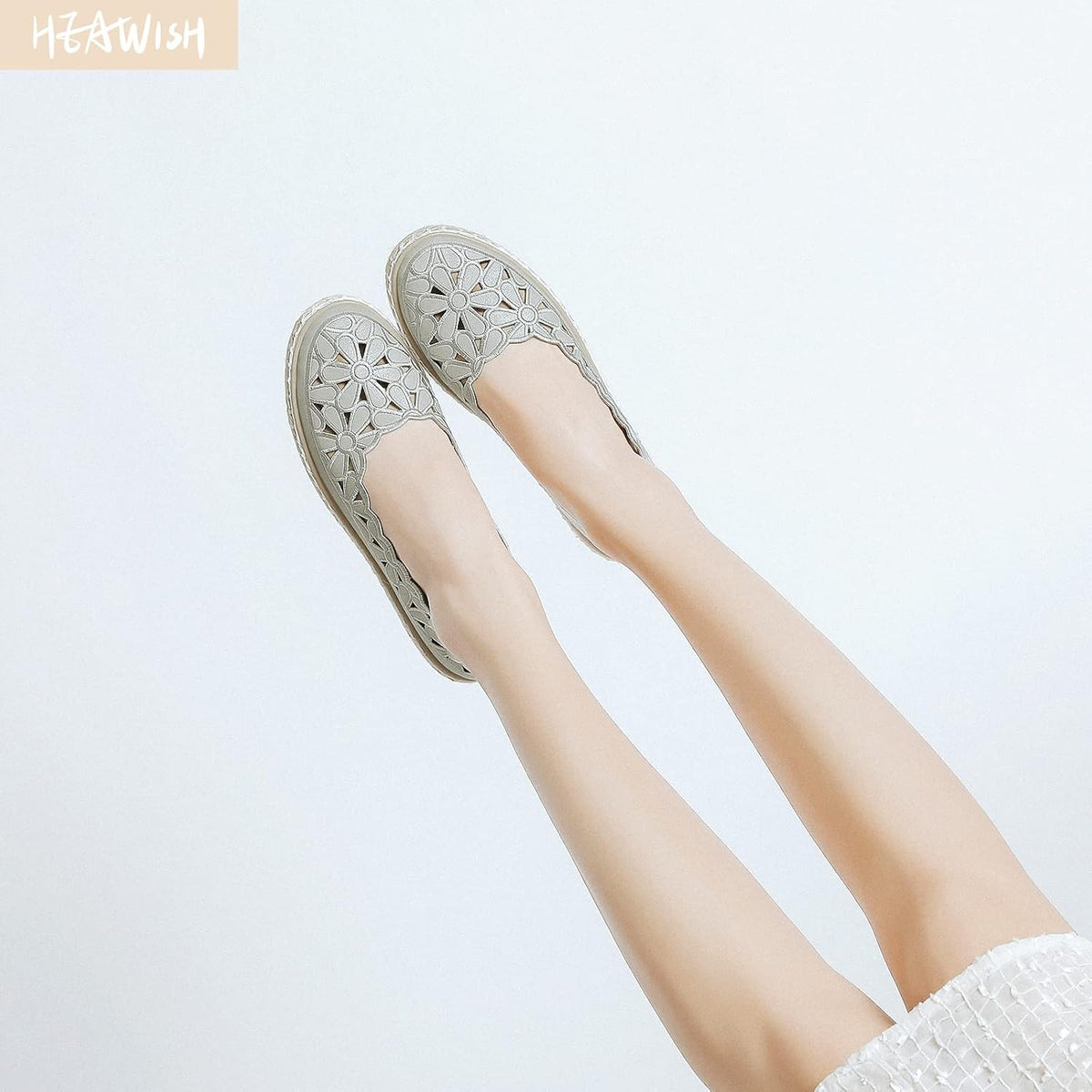 HEAWISH Women's PU Leather Ballet Flats Espadrille Loafers | Slip-on ballet flats with espadrille-style sole, closed-toe design, for dressy & casual summer wear