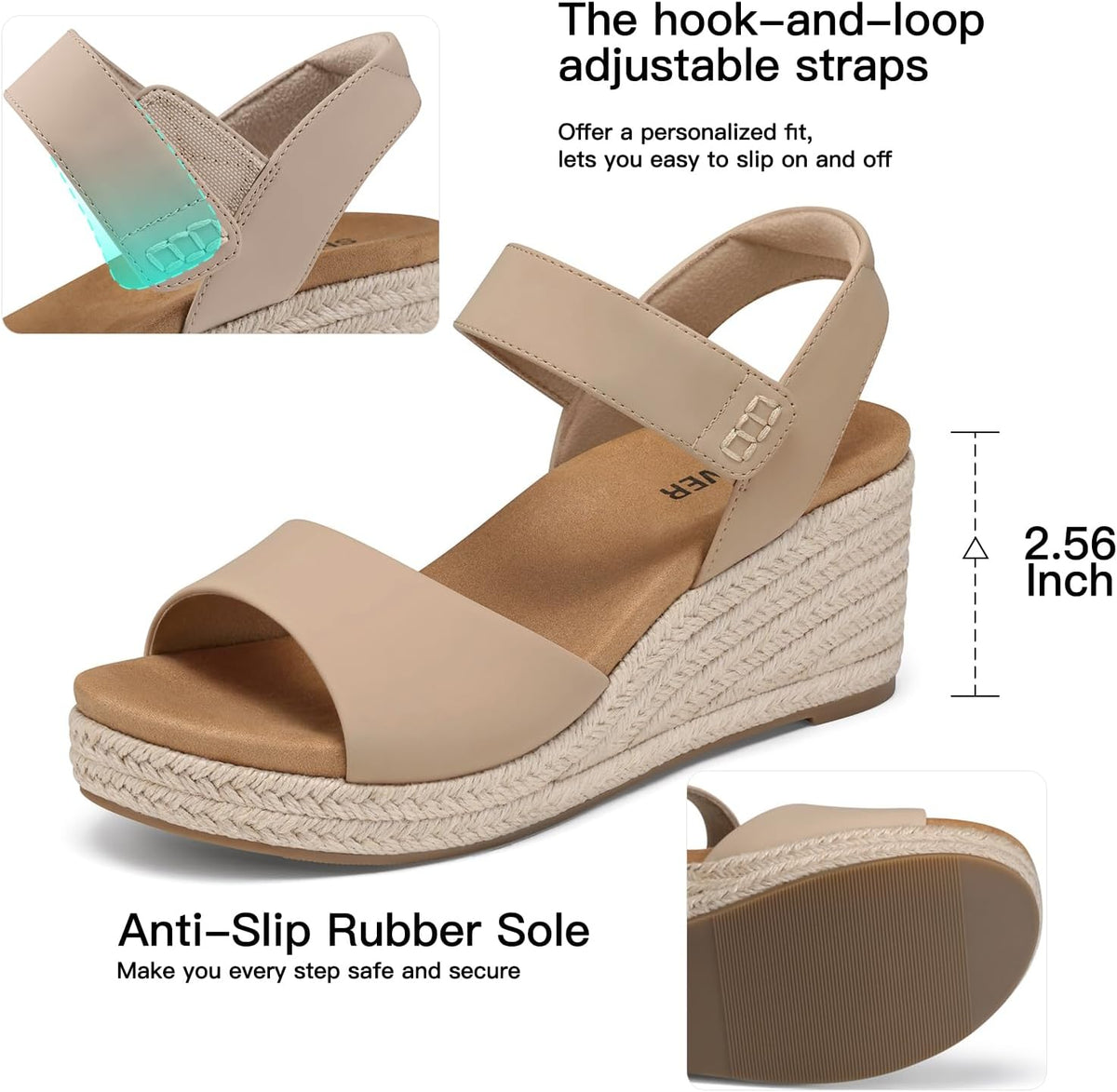 SHIBEVER Women's Wedge Sandals Espadrille: Arch Support for All-Day Comfort | Dressy Low Heels Platform Sandals for Summer Vacation Beach Wedges Outdoors Shoes Size 6-11