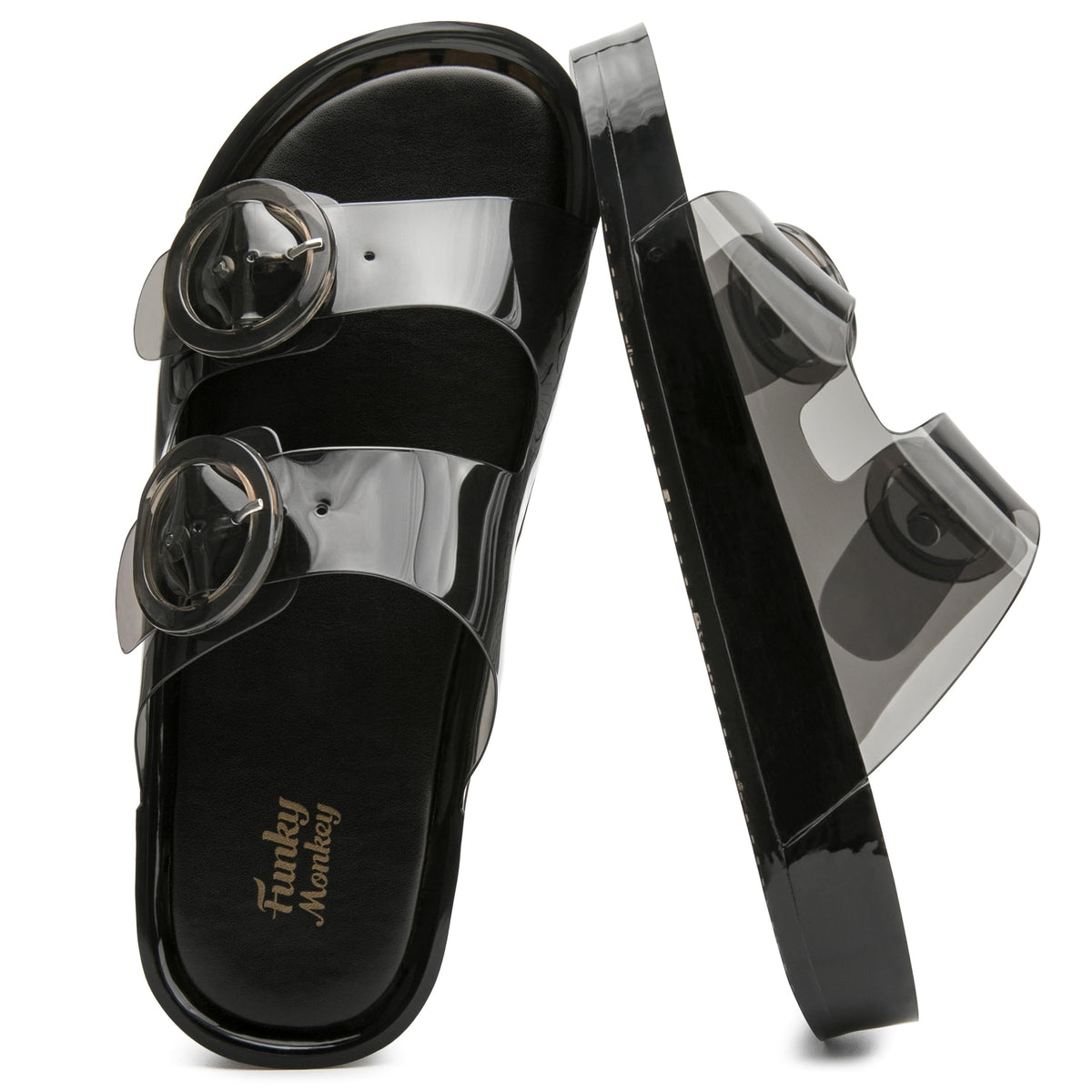 FUNKYMONKEY Women's Comfort Slides Non-Slip Lightweight Flat Beach Sandals | Adjustable Buckle Plastic Sandals with Arch Support, Waterproof Non-Slip Summer Slippers for Pool, Shower & Daily Wear
