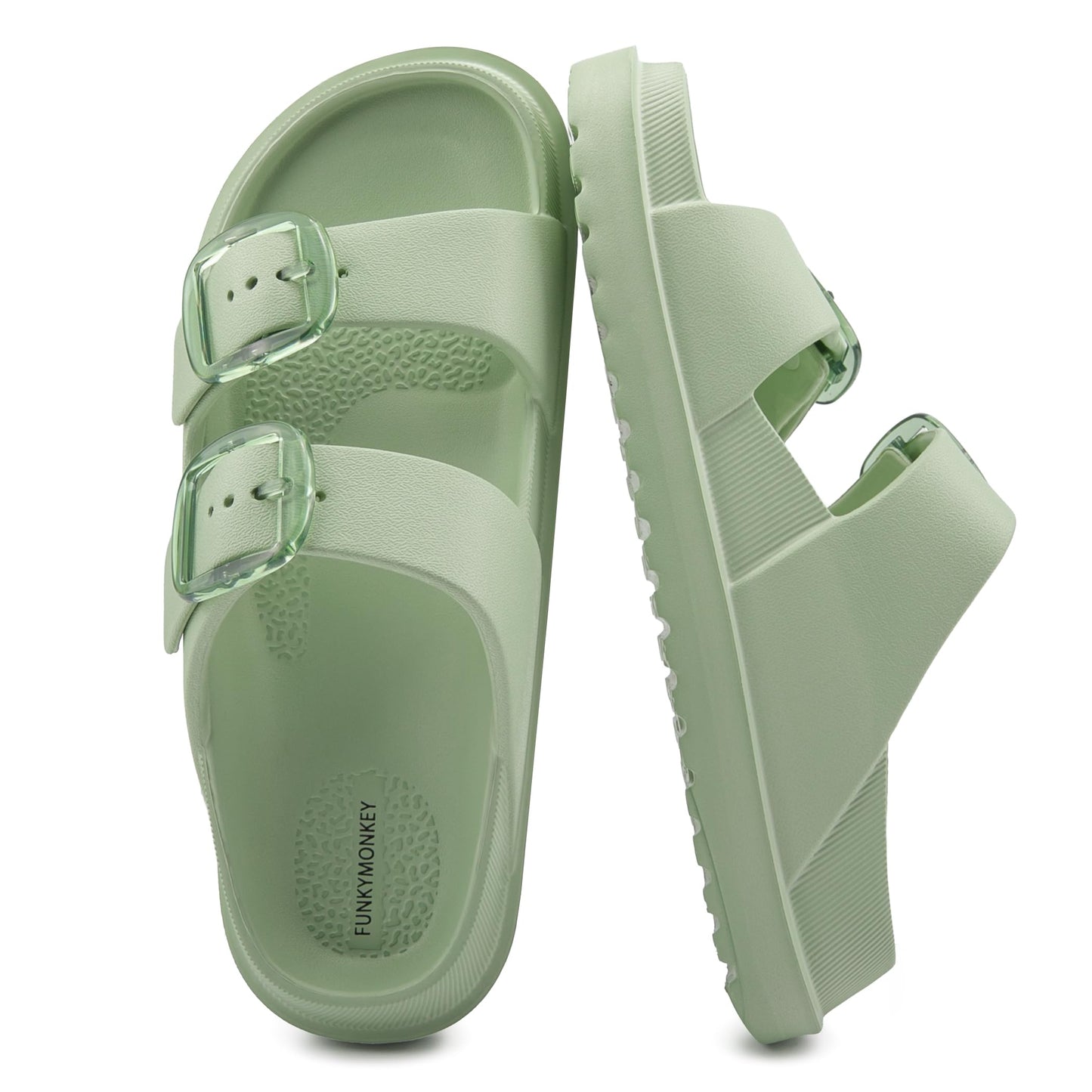 FUNKYMONKEY Women's Comfort Slides Non-Slip Lightweight Flat Beach Sandals | Adjustable Buckle Plastic Sandals with Arch Support, Waterproof Non-Slip Summer Slippers for Pool, Shower & Daily Wear
