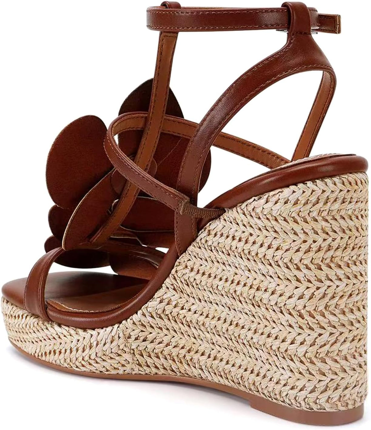 LACIKOSZ Flowers Wedge Sandals For Women Strappy Raffia Platform Heels | Comfortable Open Toe Espadrilles Casual Ankle Wrap Beach Vacation Wedding