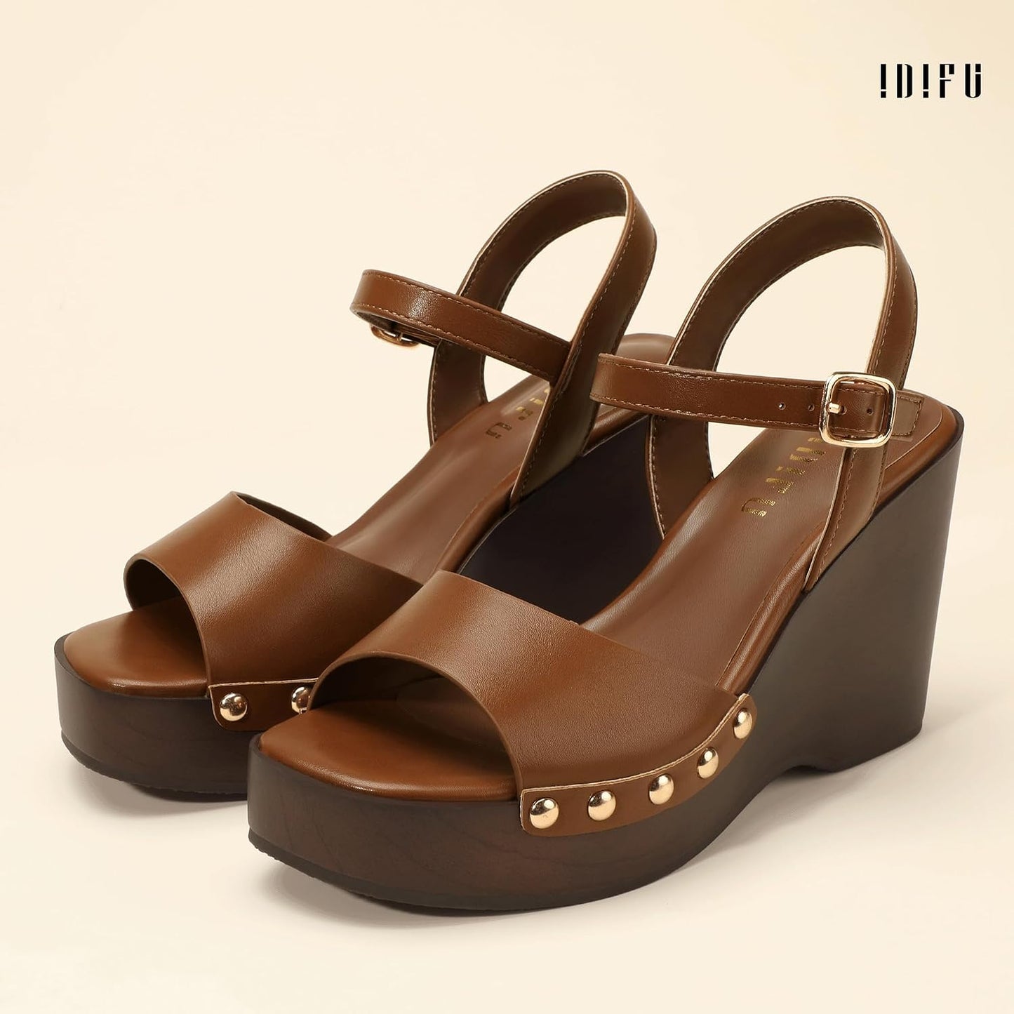 IDIFU IN4 Wedge Sandals for Women Platform Wedge Heels Square Open Toe Dressy Wedges Comfortable Summer Beach Vacation Sandals