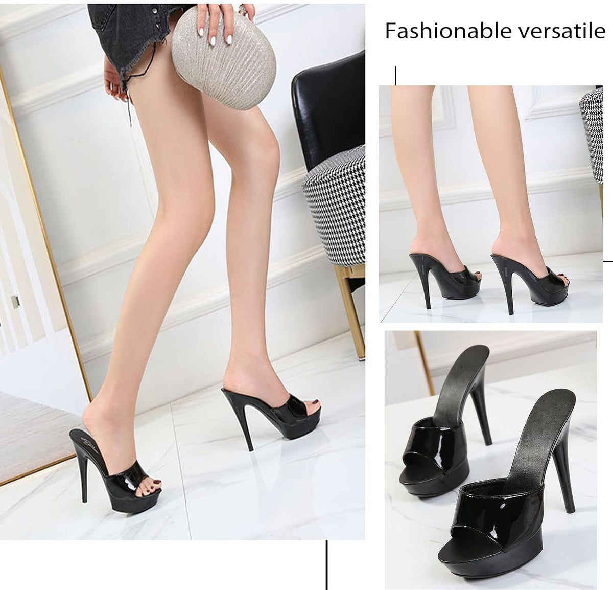 Women Fish Mouth Sky High Heel Platform Sexy Party Slides Round Open Toe Slip On High Heeled Backless Prom Sandals Fashion Stiletto Dress Bridal Evening Shoes