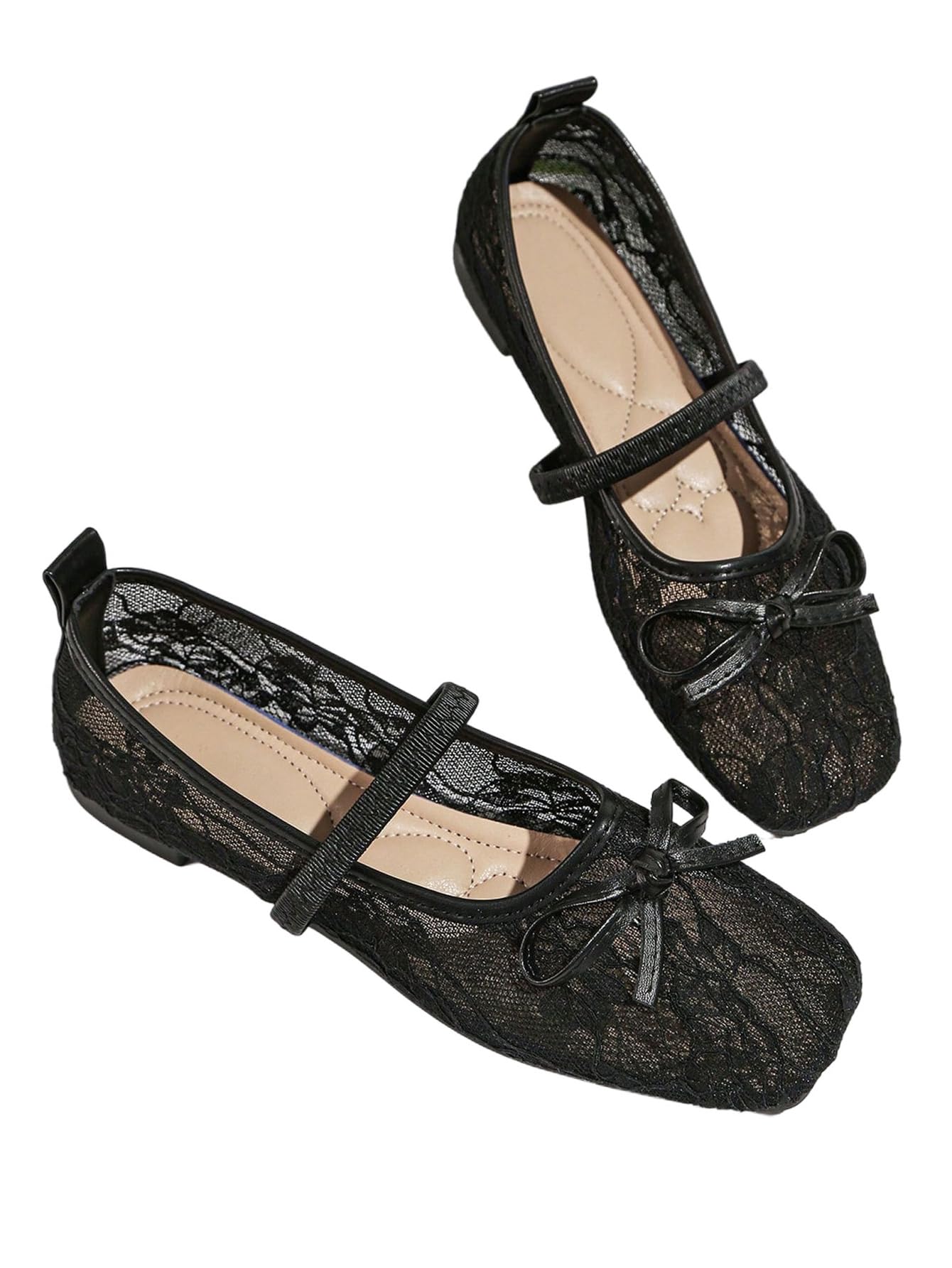 BEAUDRM Women's Polka Dots Mesh Ballet Flats Cute Lace Ballerina Flats | Closed Toe, Square Maryjane Flat, Dressy Casual Work Shoes, Leopard, Lace, Floral, Wedding