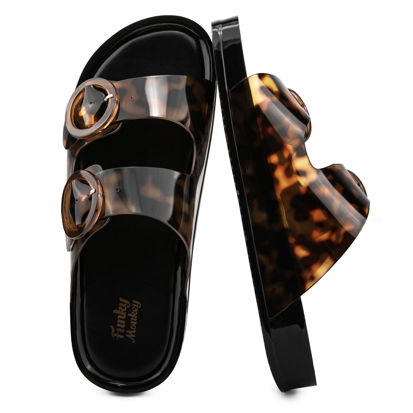 FUNKYMONKEY Women's Comfort Slides Non-Slip Lightweight Flat Beach Sandals | Adjustable Buckle Plastic Sandals with Arch Support, Waterproof Non-Slip Summer Slippers for Pool, Shower & Daily Wear