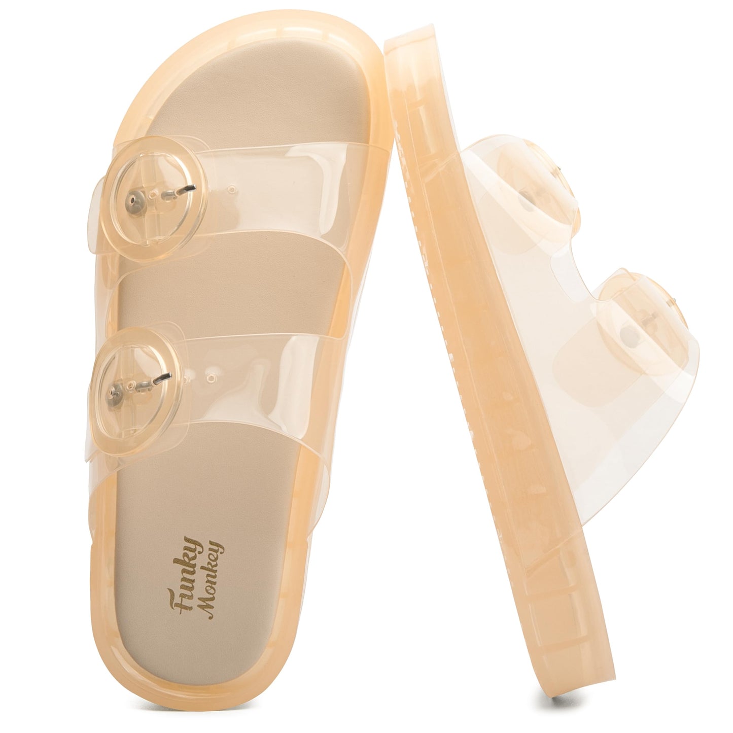 FUNKYMONKEY Women's Comfort Slides Non-Slip Lightweight Flat Beach Sandals | Adjustable Buckle Plastic Sandals with Arch Support, Waterproof Non-Slip Summer Slippers for Pool, Shower & Daily Wear