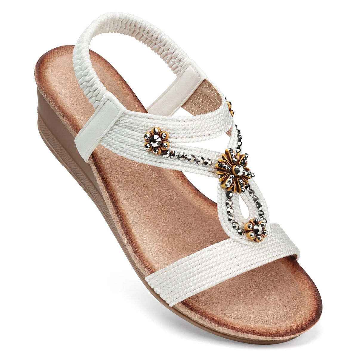 SHIBEVER Womens Wedge Sandals Dressy: Comfortable Low Heels Sandals Summer | Elastic Back Strap, Open Toe, with Cushioning, Arch Support Casual Dress Shoes for Walking Beach Travel Vacation Size 5-12