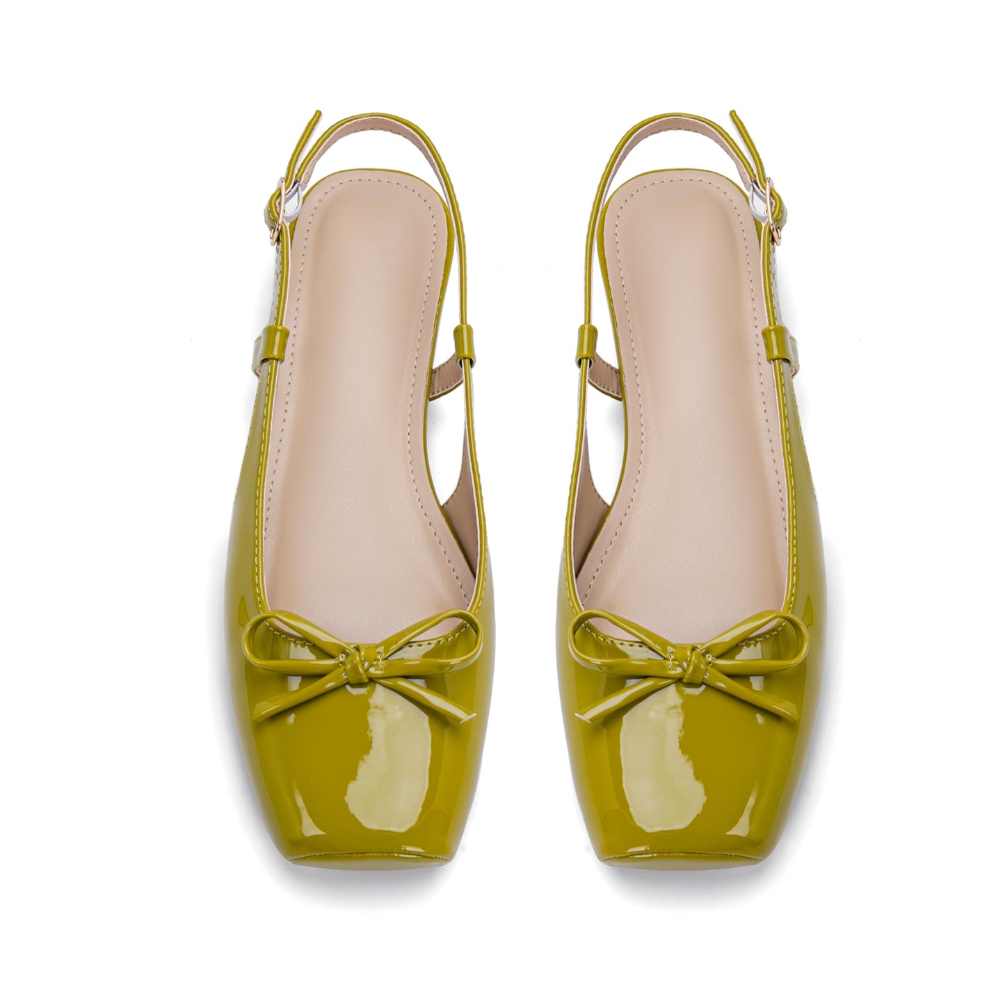 Women's Ballet Flats Slingbacks Square Toe Bow Knit Dressy Flat Shoes with Ankle Buckles Satin
