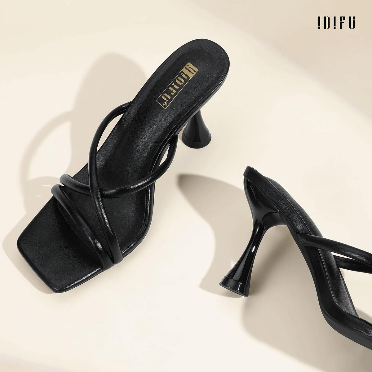 IDIFU Women's Kitten Heels Square Open Toe Sandals | Summer Comfortable Strappy Mule Heel Sexy Stiletto High Heeled Dress Shoes Evening Wedding Prom Bridal Party Graduation