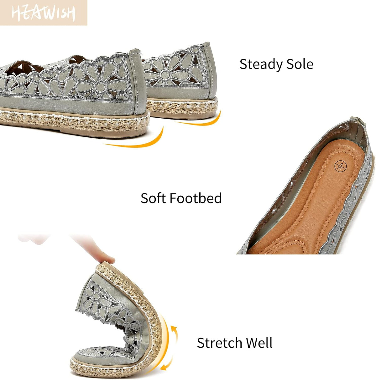 HEAWISH Women's PU Leather Ballet Flats Espadrille Loafers | Slip-on ballet flats with espadrille-style sole, closed-toe design, for dressy & casual summer wear