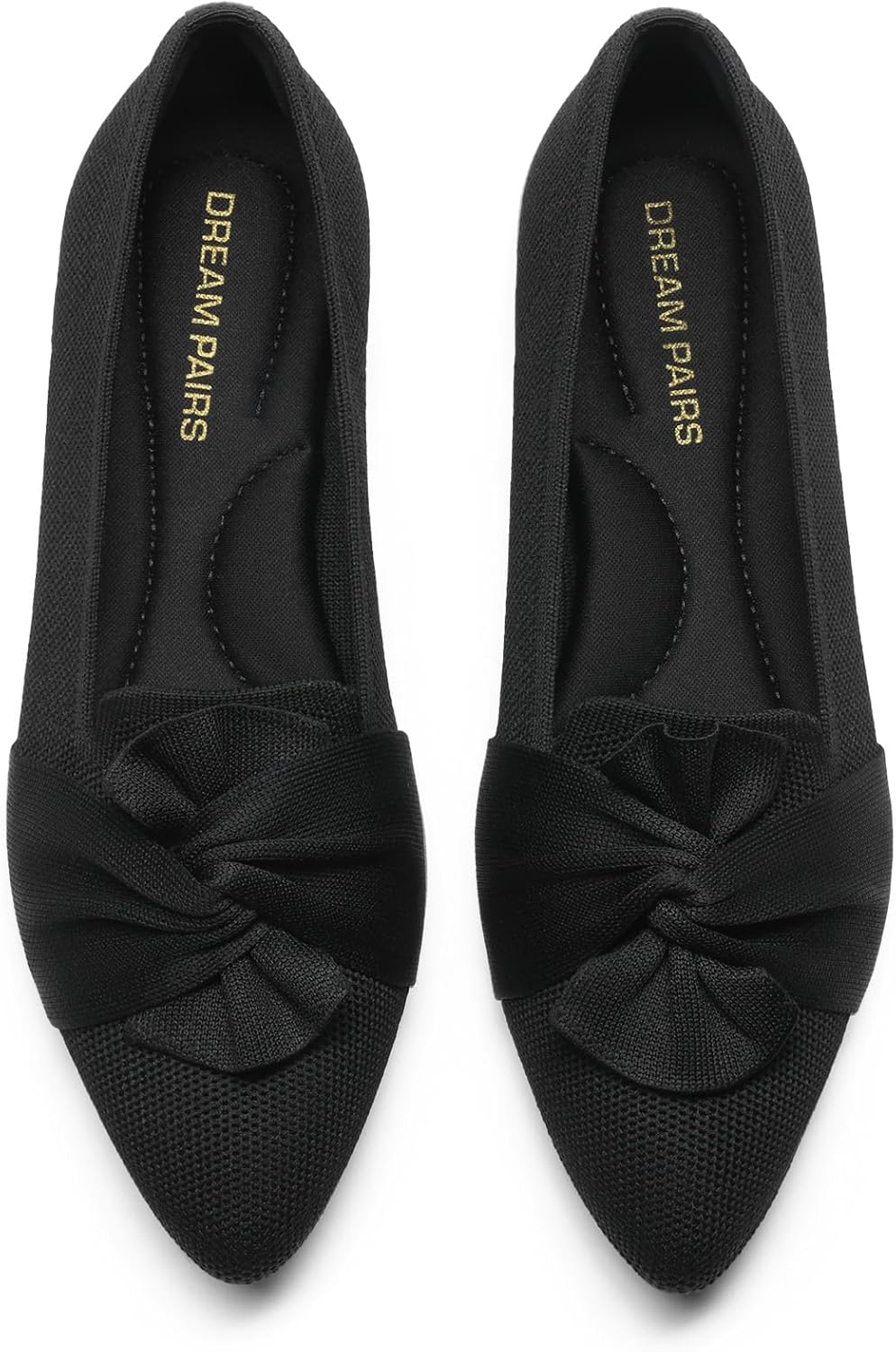 DREAM PAIRS Women's Foldable Bow Pointed Toe Ballet Flats | Soft Knit Upper, Cushioned Arch-support Insole, Easy to Carry, Comfort All-Day