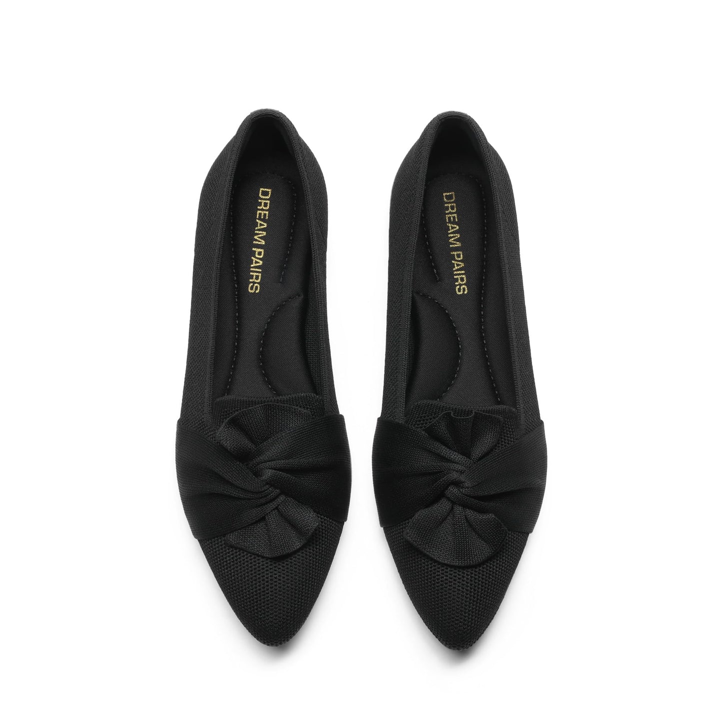 DREAM PAIRS Women's Foldable Bow Pointed Toe Ballet Flats | Soft Knit Upper, Cushioned Arch-support Insole, Easy to Carry, Comfort All-Day