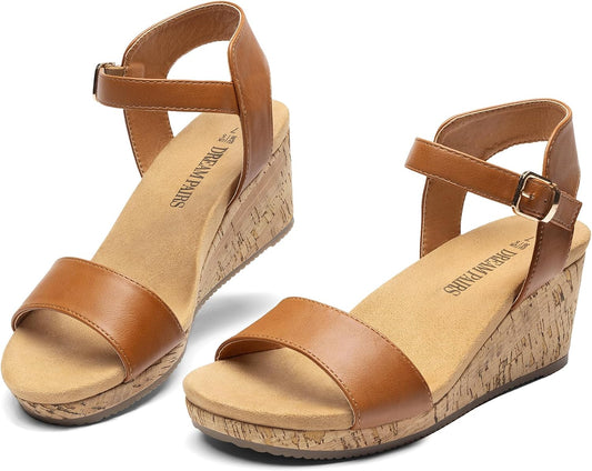 DREAM PAIRS Womens Cushioned Platform Wedge Sandals | 3inch dressy cork wedge heel with soft comfort foam insole non-slip outsole adjustable ankle strap for summer