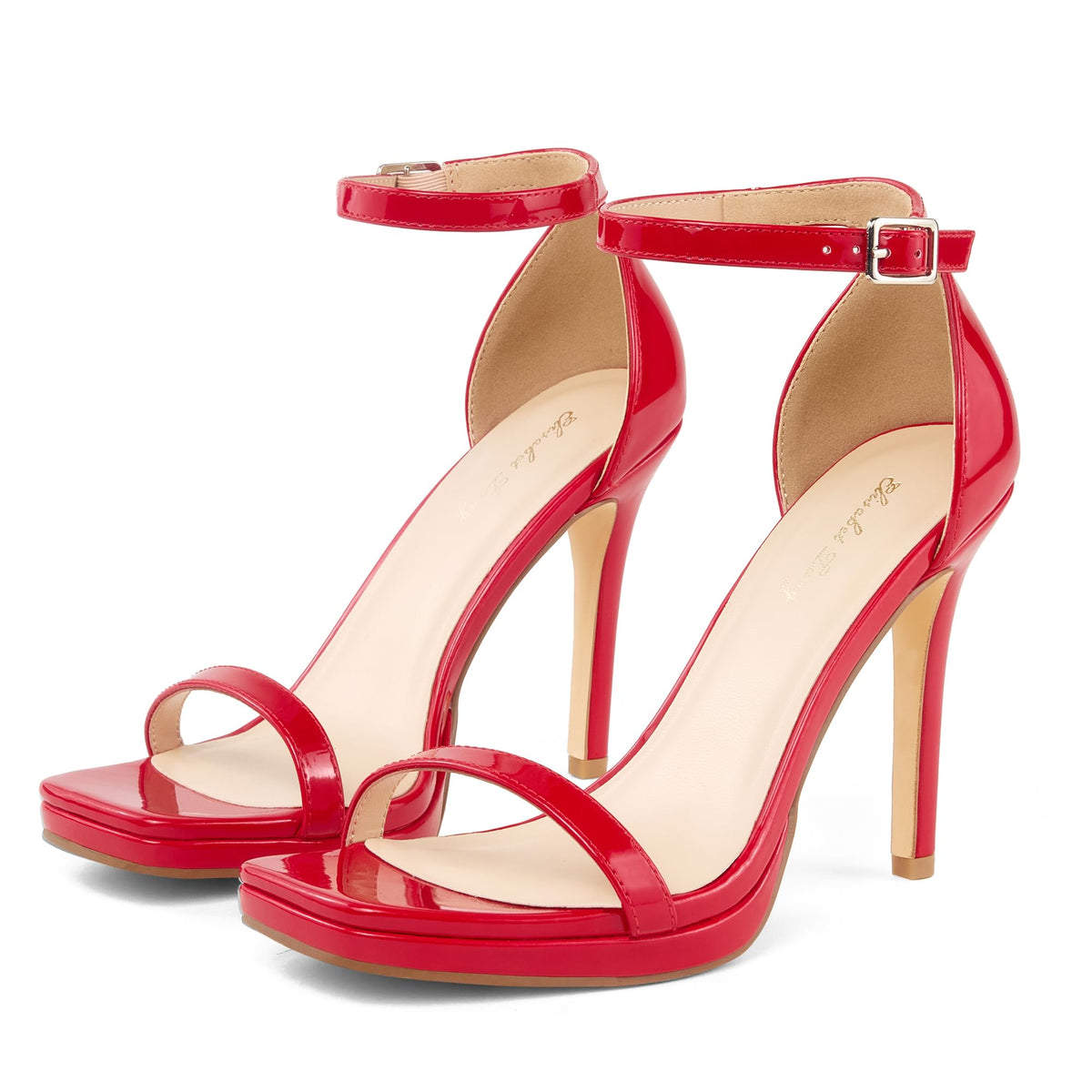 Elisabet Tang Women’s Stilettos Heeled Sandals Open Square Toe Heels,4.3 Inch Open Toe Strappy Sexy High Heels Ankle Strap Buckle Heels for Party Wedding Dress Daily Wear Shoes