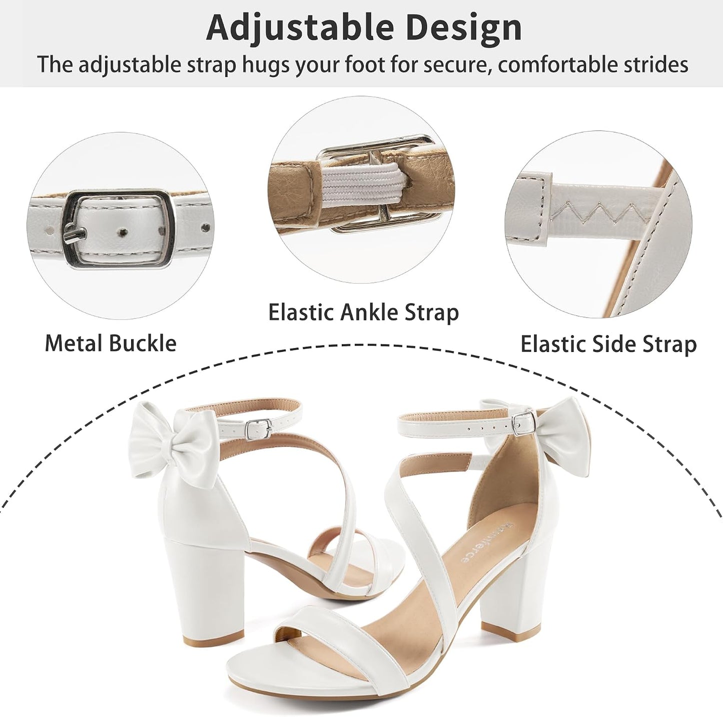 Reimferce Comfortable Block Heels for Women: 3.14" Stable Walk for Confidence on Wedding - Elegant Bow Ankle Strap & Cushioned Insole for Bride & Bridesmaids