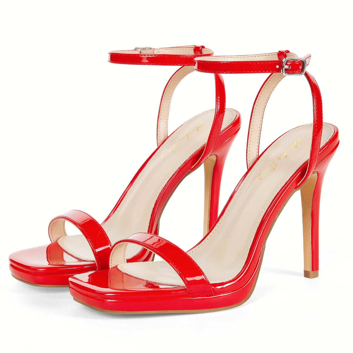 Elisabet Tang Women’s Stilettos Heeled Sandals Open Square Toe Heels,4.3 Inch Open Toe Strappy Sexy High Heels Ankle Strap Buckle Heels for Party Wedding Dress Daily Wear Shoes