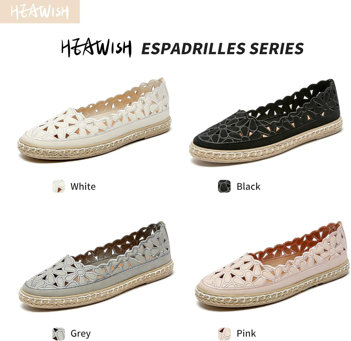 HEAWISH Women's PU Leather Ballet Flats Espadrille Loafers | Slip-on ballet flats with espadrille-style sole, closed-toe design, for dressy & casual summer wear