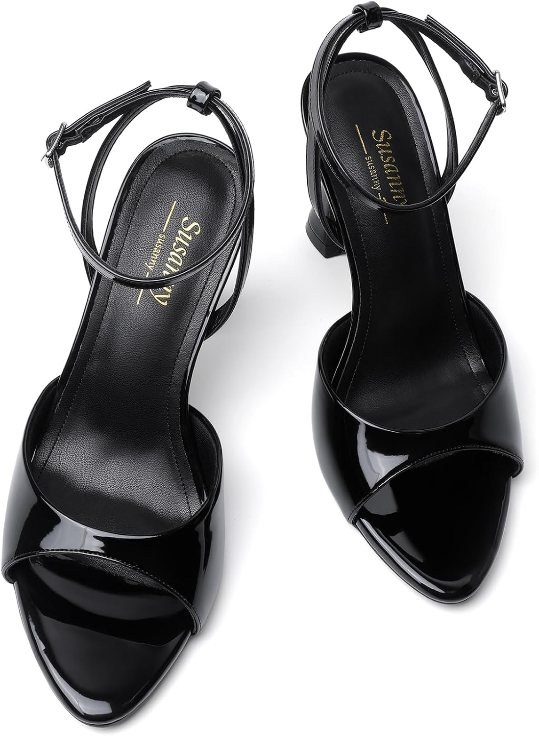 Susanny High Heels for Women Pointed Open Toe Strappy Chunky Block Heels Ankle Strap Stiletto Kitten Heeled Sandals Wedding Bridal Party Prom Sexy Dress Shoes