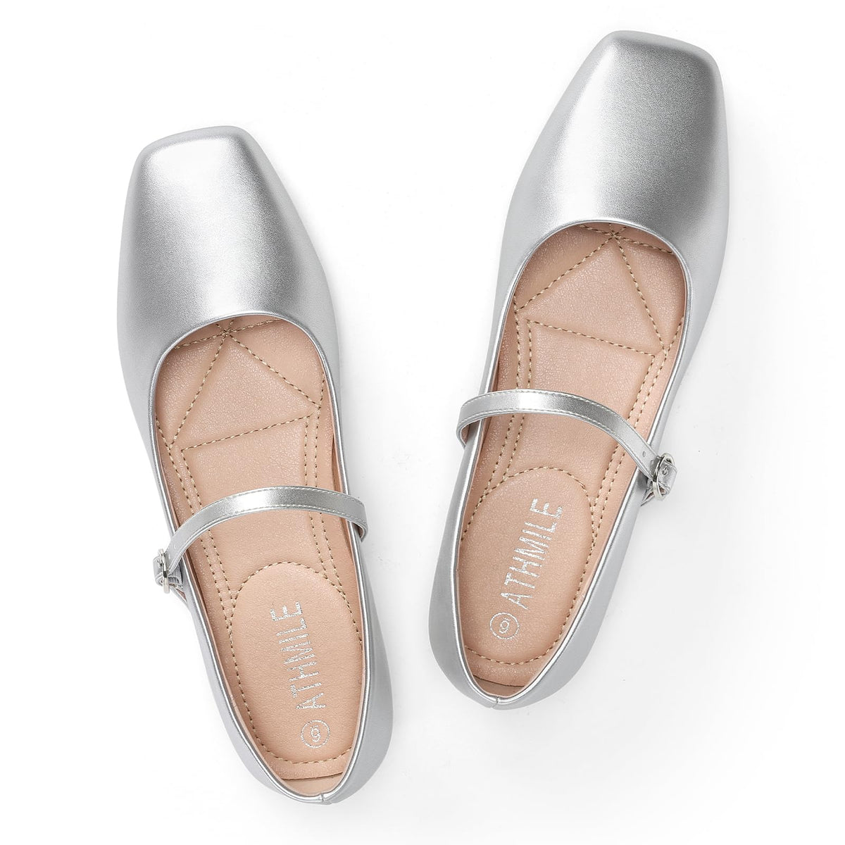 Women‘s Mary Jane Shoes, Ballet Flats for Women, Square Toe Shoes for Women | Comfortable Dressy Adjustable Buckle Strap for Work Office business Casual, Memory Foam PU Sole Slip Resistant Wedding Party