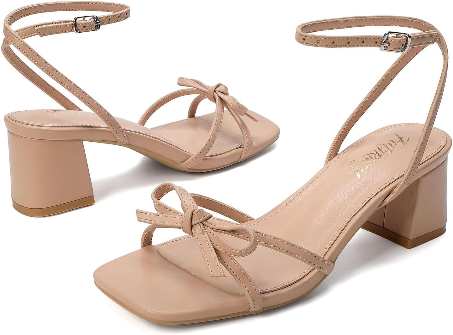 Women's Bow Strappy Low Heels | Block Chunky, Square Open Toe, Dress Sandals, Wedding Party