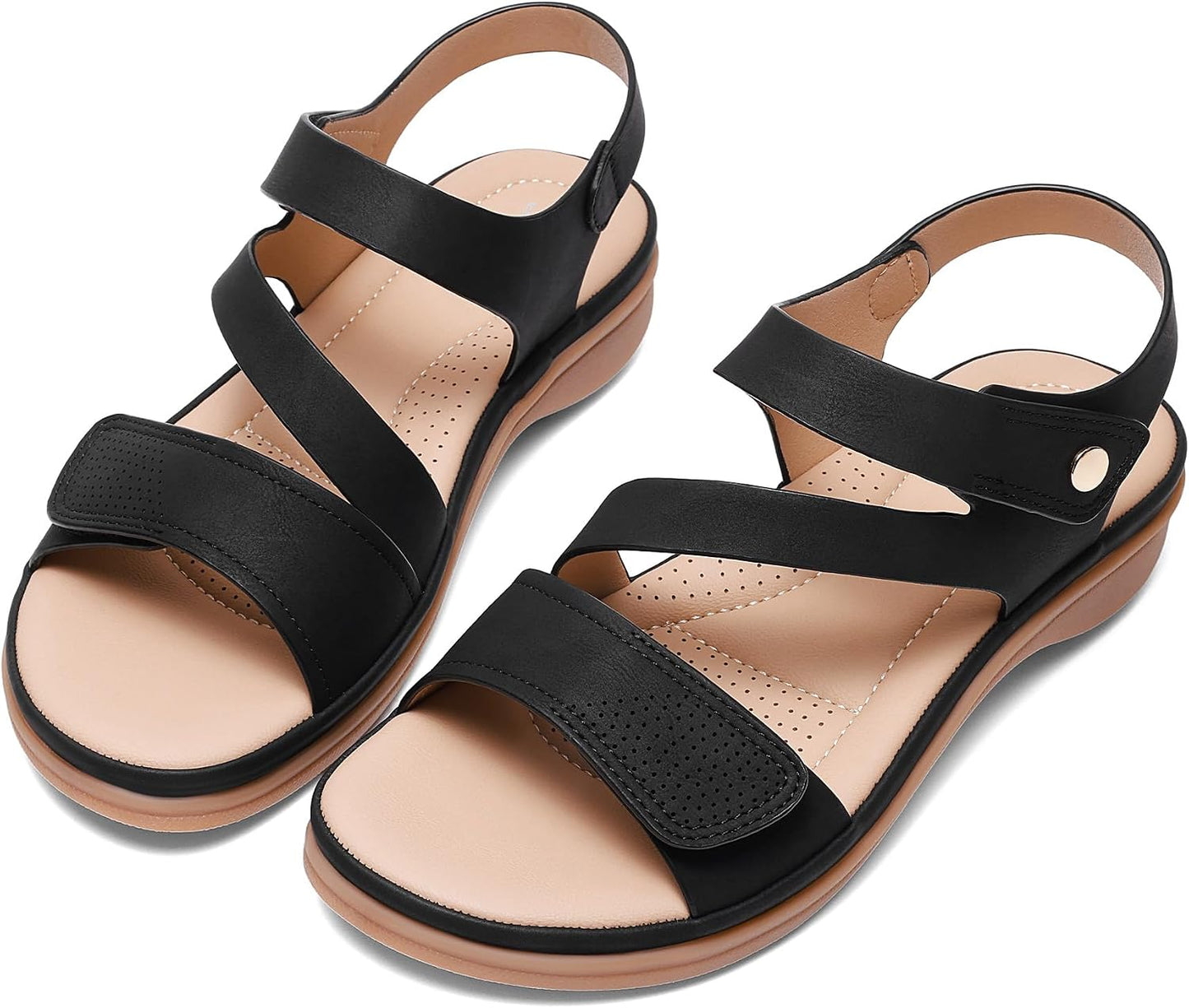 Littleplum Womens Sandals Arch Support – Comfortable Flat Sandals for Women, Summer Breathable Adjustable Orthotic Walking Shoes for Beach,Travel