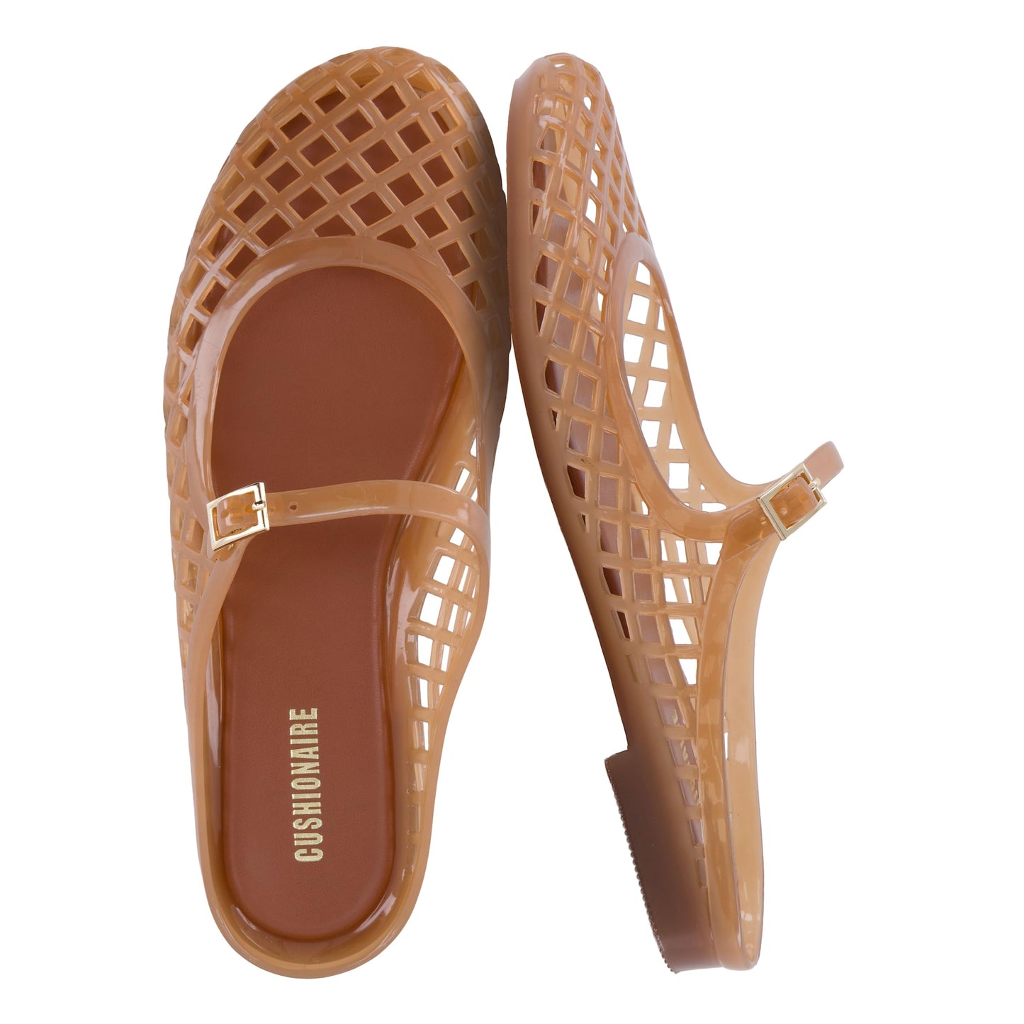 CUSHIONAIRE Java Casual Womens Jelly Flats with Adjustable Strap, Closed Toe Mary Janes Mule Design, Waterproof Jelly Sandals for Women