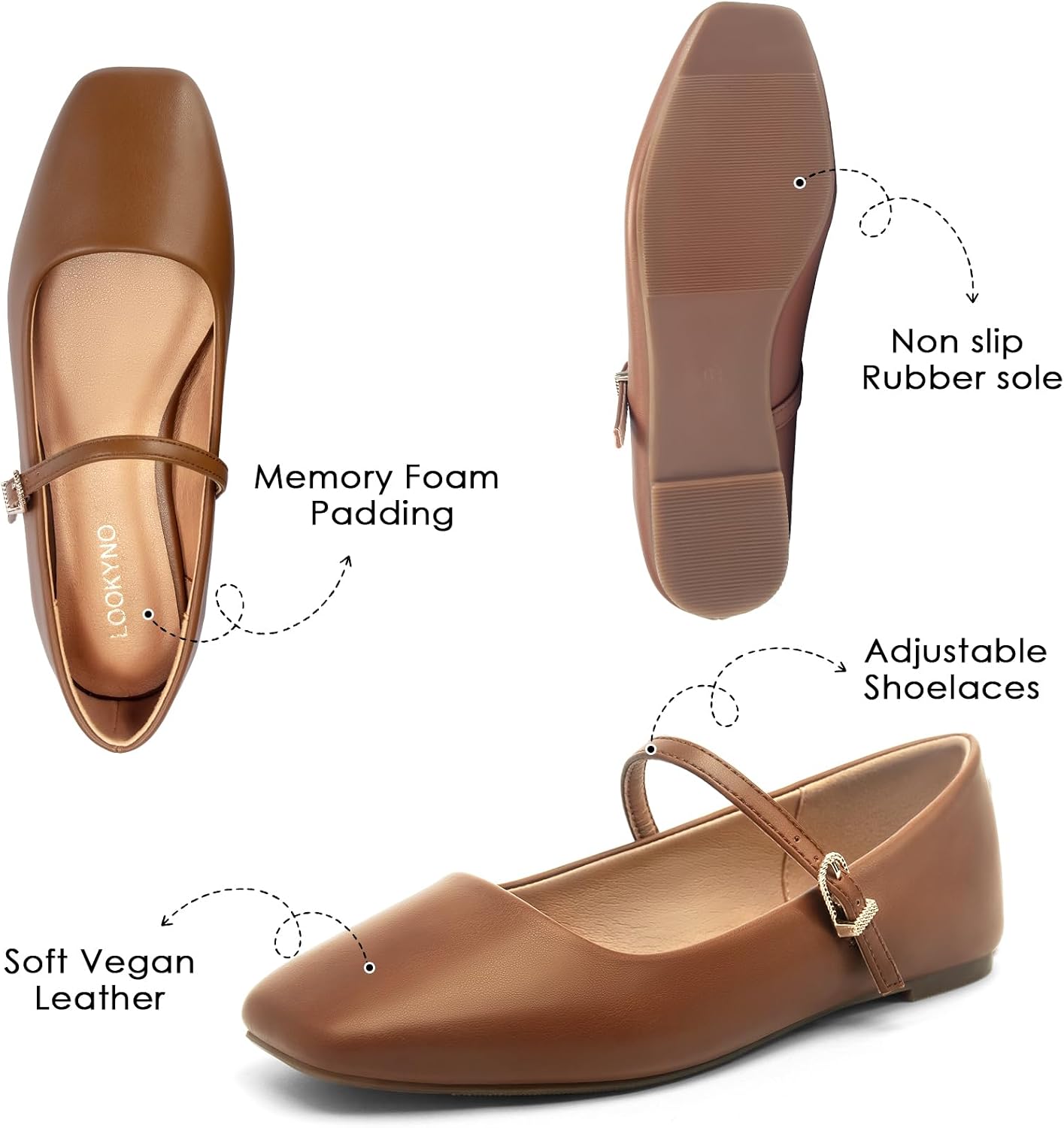 Womens Mary Jane Flats Closed Toe Buckle Strap Square Toe Ballet Flats | Closed Toe, Adjustable Strap, Buckle Closure, Comfortable, Soft PU Leather