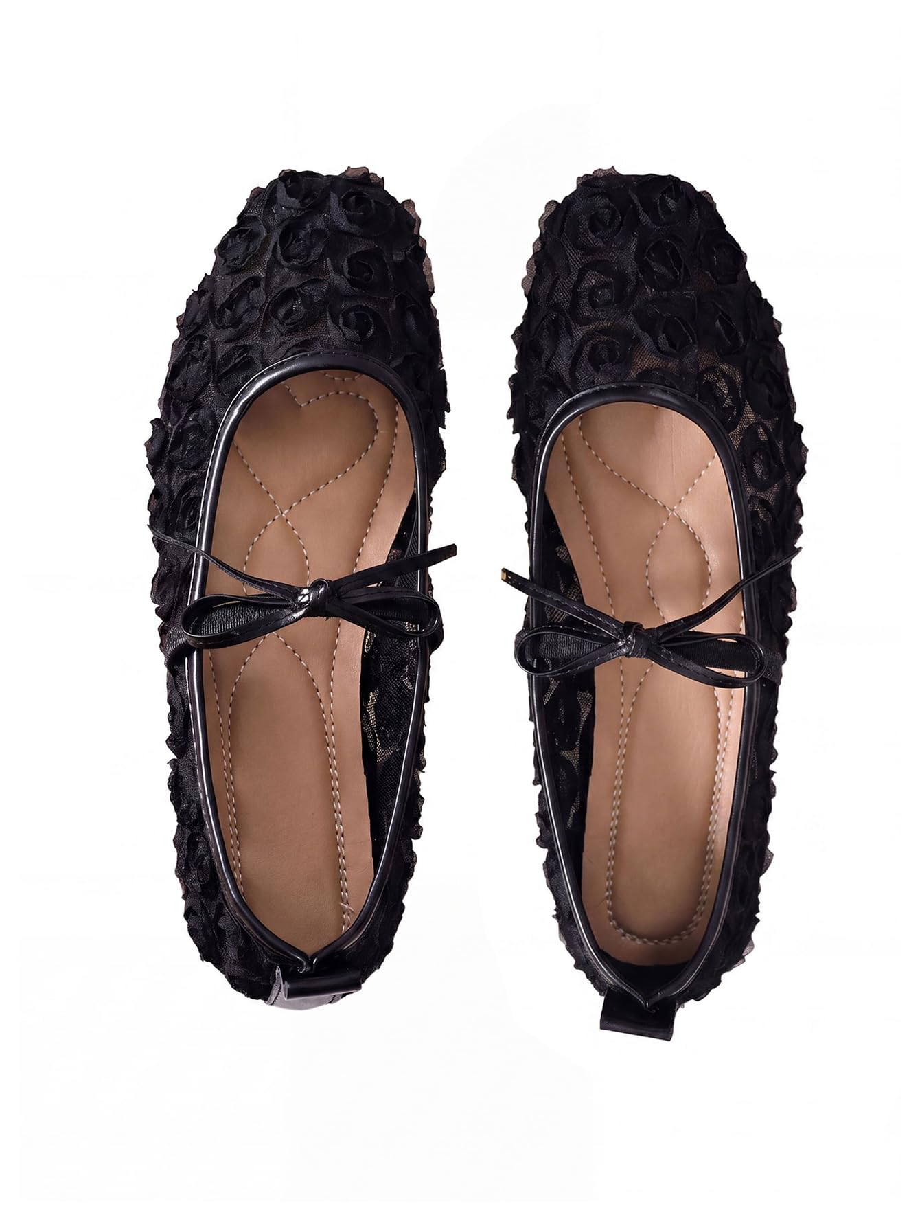 BEAUDRM Women's Polka Dots Mesh Ballet Flats Cute Lace Ballerina Flats | Closed Toe, Square Maryjane Flat, Dressy Casual Work Shoes, Leopard, Lace, Floral, Wedding