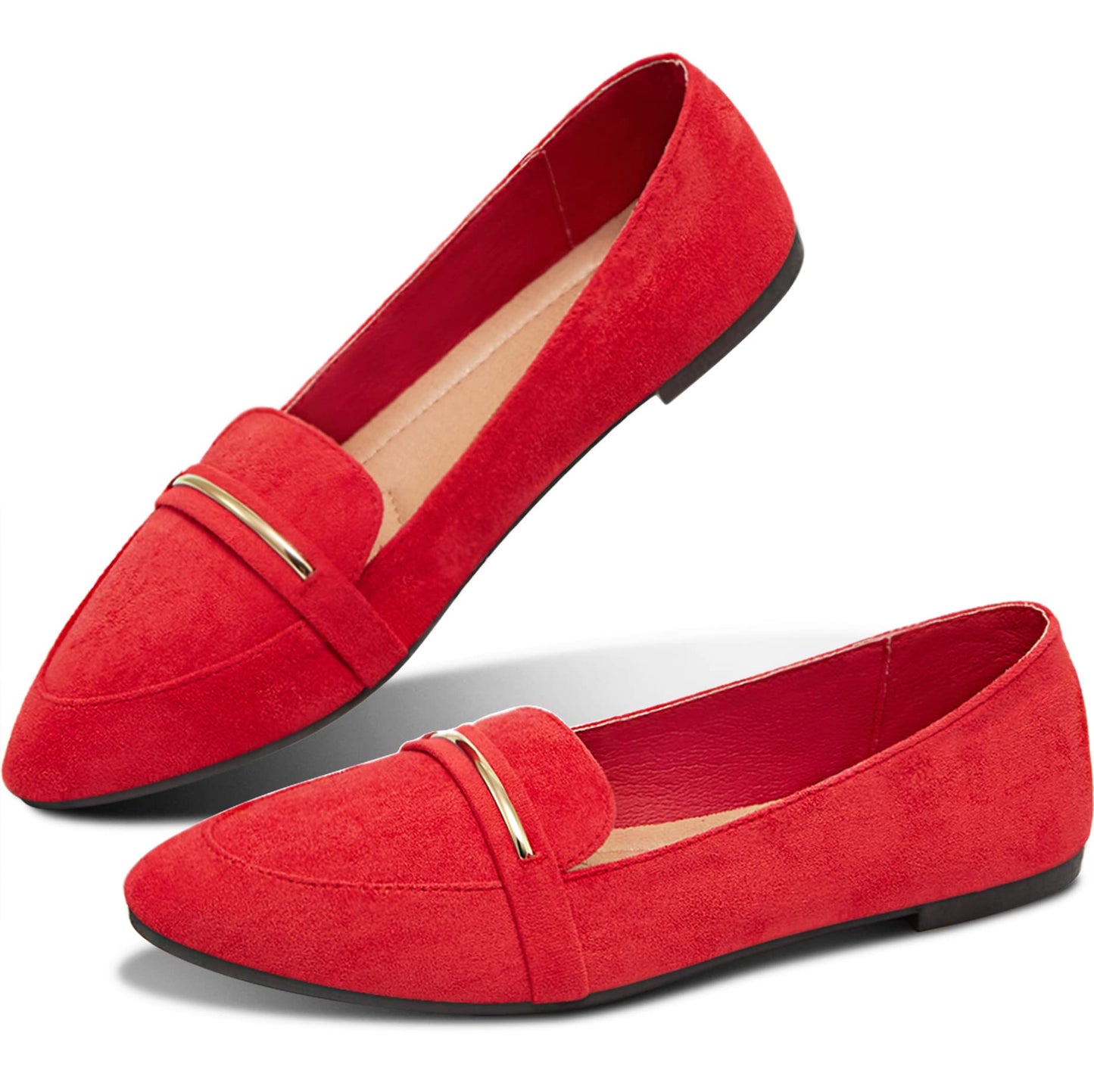 Obtaom Women's Pointy Toe Loafer Flat Comfortable Faux Suede Work Shoes,Cute Penny Loafer Slip On Ballet Flat