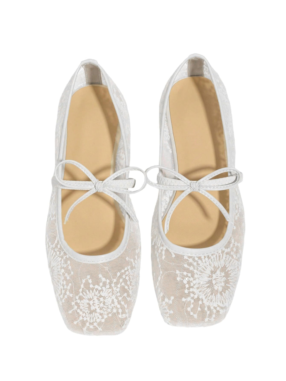 BEAUDRM Women's Polka Dots Mesh Ballet Flats Cute Lace Ballerina Flats | Closed Toe, Square Maryjane Flat, Dressy Casual Work Shoes, Leopard, Lace, Floral, Wedding
