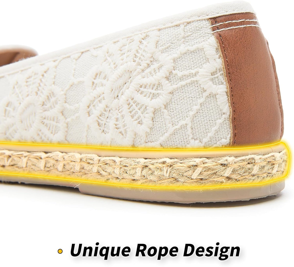 BABUDOG Women's Flats with Flower Embroideried,White Lace Ballet Flats,Comfortable Dress Flats