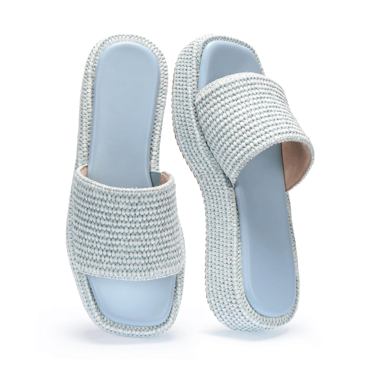 Monrovia Platform Sandals Women Raffia Espadrille Slides, Woven Straw Flatform Beach Sandals Women, Slip On Summer Vacation Shoes, Comfortable Casual Daily Wear