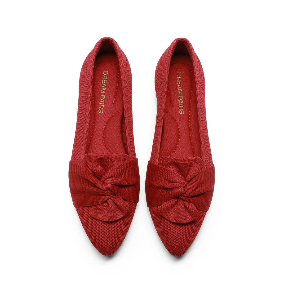 DREAM PAIRS Women's Foldable Bow Pointed Toe Ballet Flats | Soft Knit Upper, Cushioned Arch-support Insole, Easy to Carry, Comfort All-Day