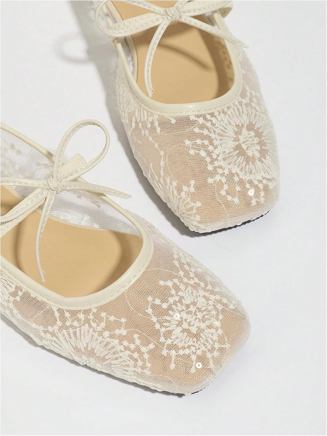 BEAUDRM Women's Polka Dots Mesh Ballet Flats Cute Lace Ballerina Flats | Closed Toe, Square Maryjane Flat, Dressy Casual Work Shoes, Leopard, Lace, Floral, Wedding