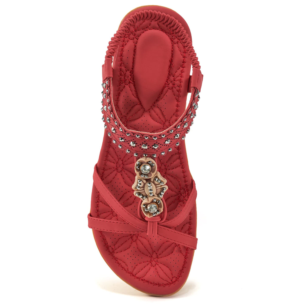 Alicegana Dressy Womens Sandals Summer: Comfortable Jeweled Bohemian Flats Sandals Women for Vacation & Wedding - Casual Walking Woman Shoes with Elastic Ankle Strap