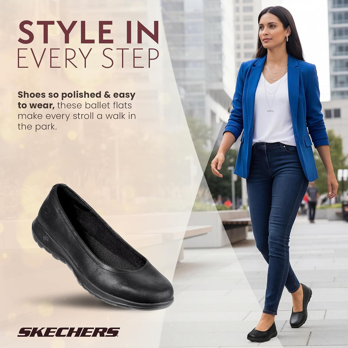 Skechers Women's GO Walk Lite Gem Flat | Walking, Casual, Goga Max, 5GEN Cushioning, Machine Washable, Vegan
