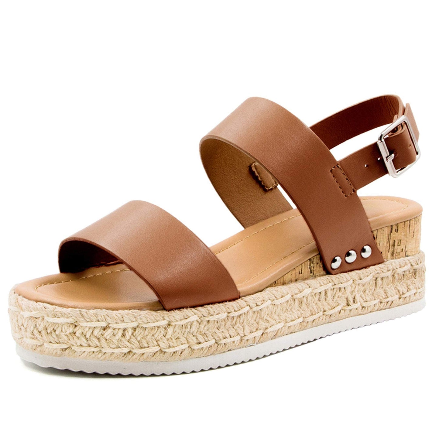 Athlefit Women's Espadrilles Sandals Ankle Strap Buckle Wedge Sandal Open Toe Studded Platform Sandals