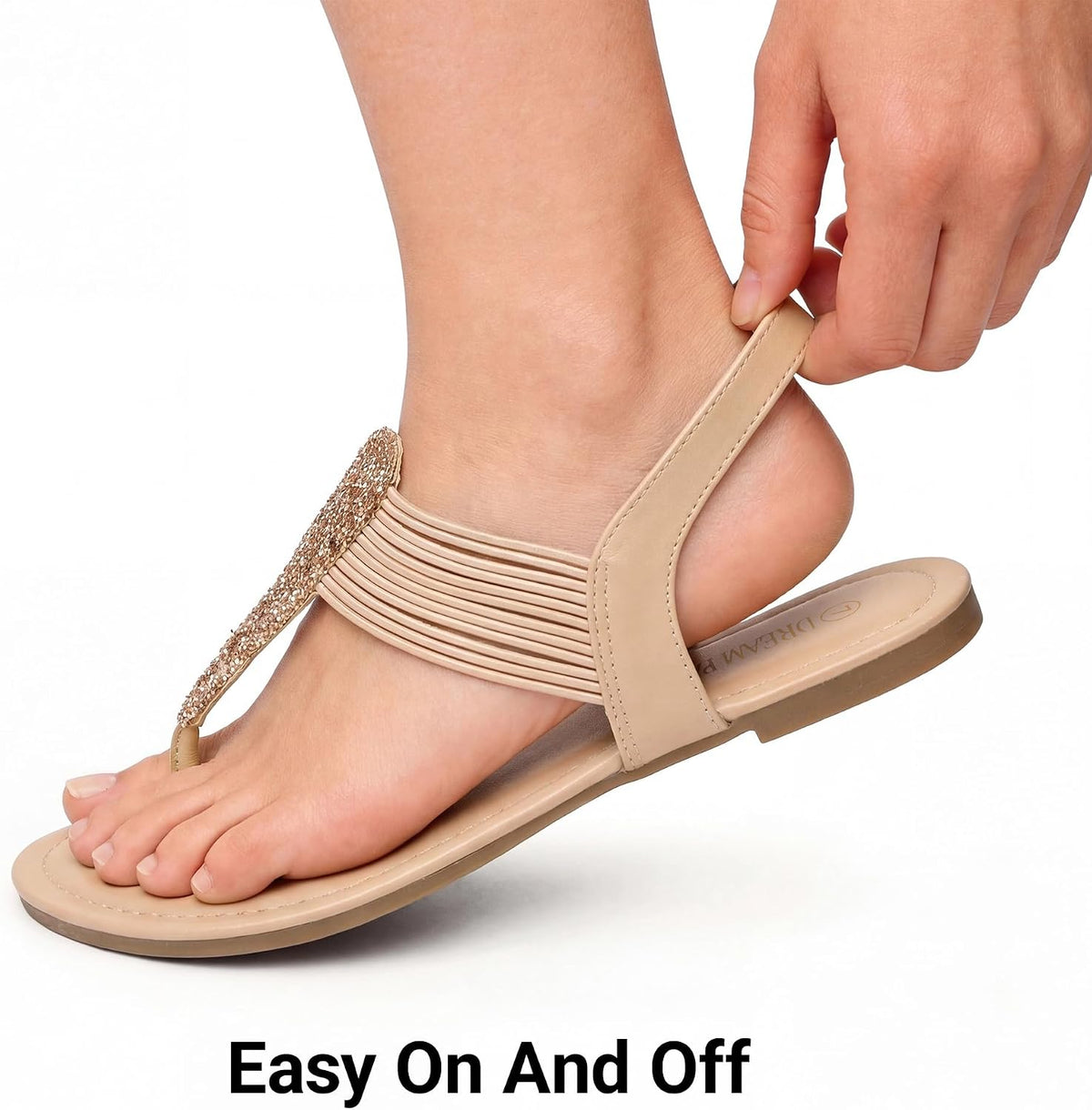 DREAM PAIRS Women's Flat Ankle Strap Sandals | Comfortable Elastic Strappy String Thong T-Strap Dressy Summer Gladiator Sandals for Women