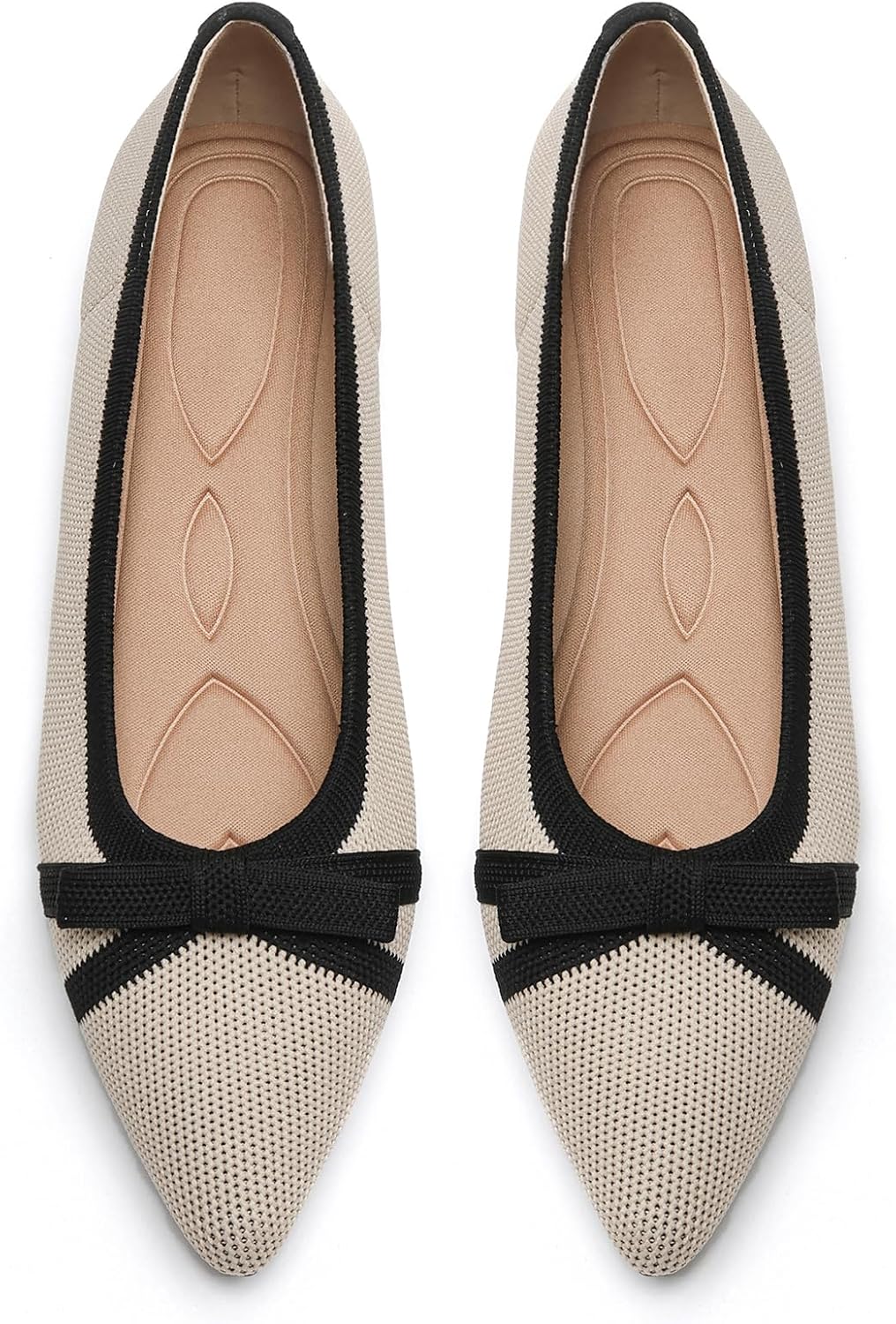 Flats for Women Pointed Toe Knit Foldable Ballet Flat Shoes | Stretch knit upper,built-in arch support,cushioned insole,foldable lightweight design,non-slip sole,office and casual wear
