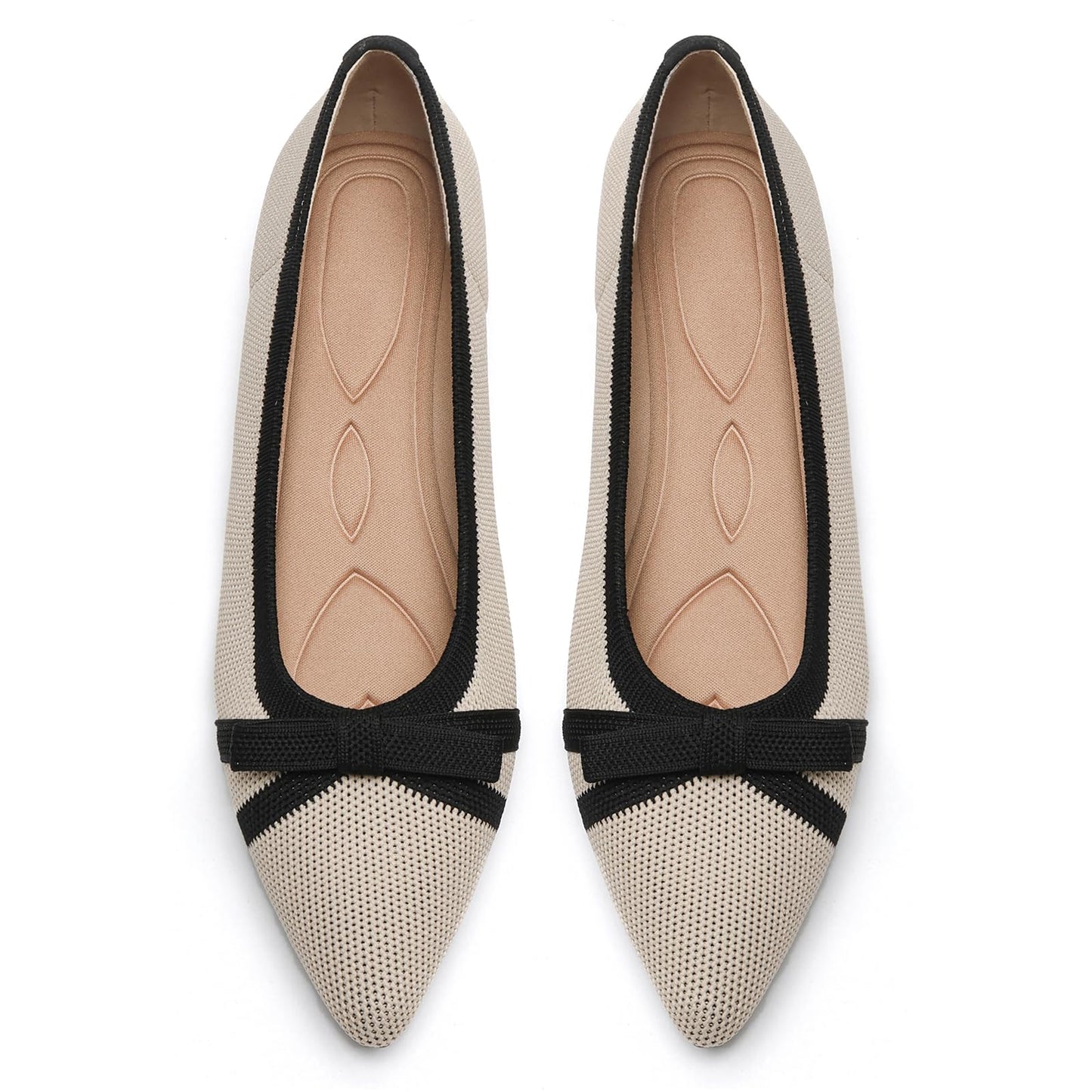 Flats for Women Pointed Toe Knit Foldable Ballet Flat Shoes | Stretch knit upper,built-in arch support,cushioned insole,foldable lightweight design,non-slip sole,office and casual wear
