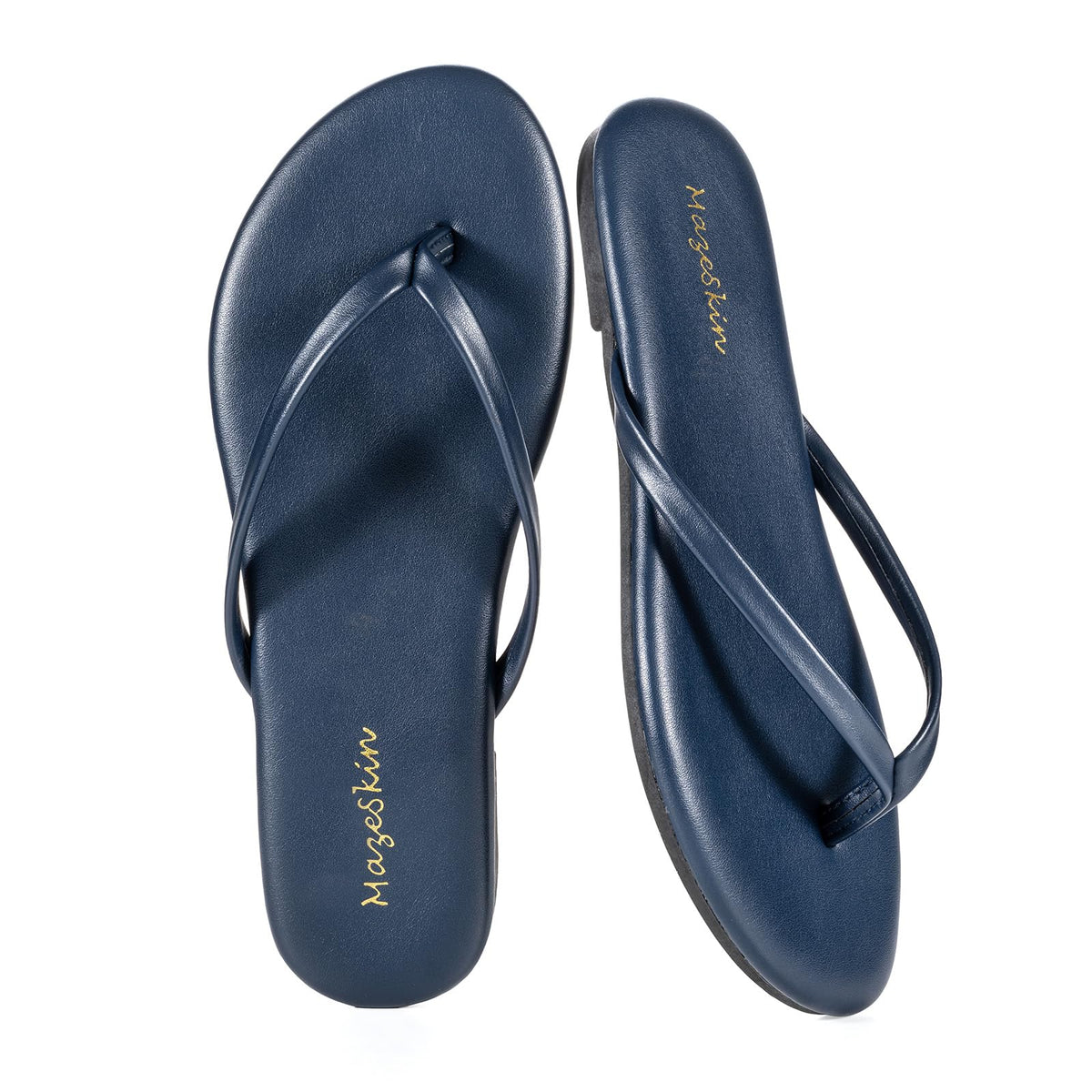 mazeskin Womens Memory Foam Flip Flops Flat Thong Sandals | Soft Vegan Leather Comfortable Cushioned Casual Dressy Beach Summer Minimalist Slim Slide Shoes Indoor Outdoor