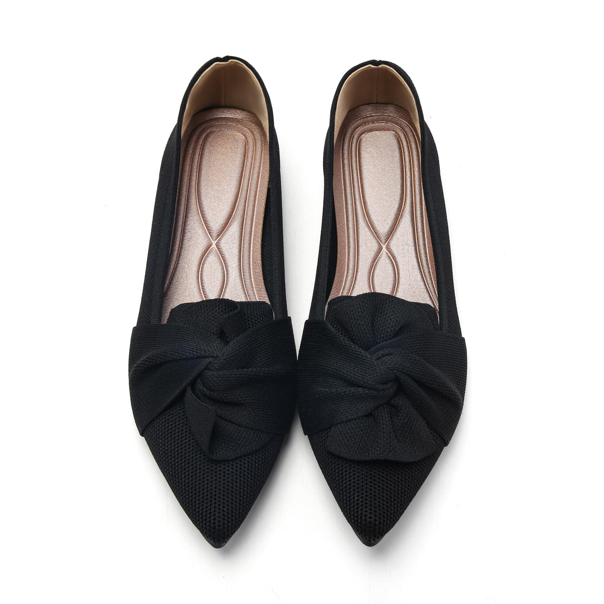 HIULYCENCE Flats for Women Pointed Toe Ballet Flats | Comfortable Knit Breathable Dressy Casual Flats with Bow for Business Work Office Walking Flat Shoes