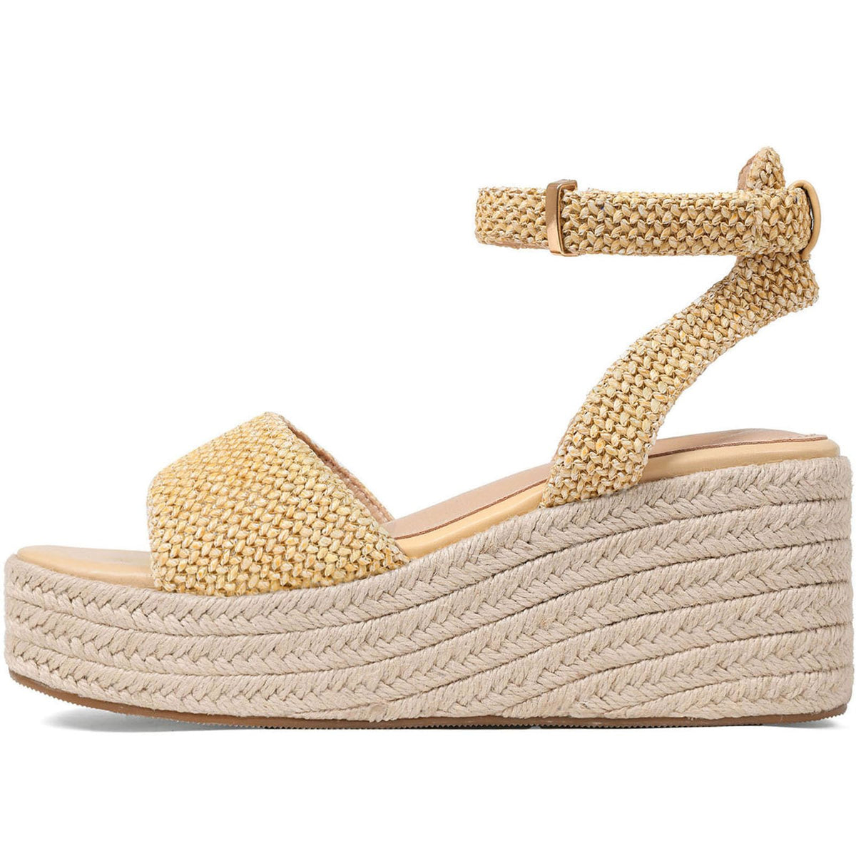 Espadrille Platform Wedge Sandals Braided Women Slip-On Sandal | Adjustable Strap,Open Toe, 3 in Platform Heel, 1.4in Sole, Straw Woven/PU—4 Colors, Beach, Vacation & Summer Boho Daily Wear