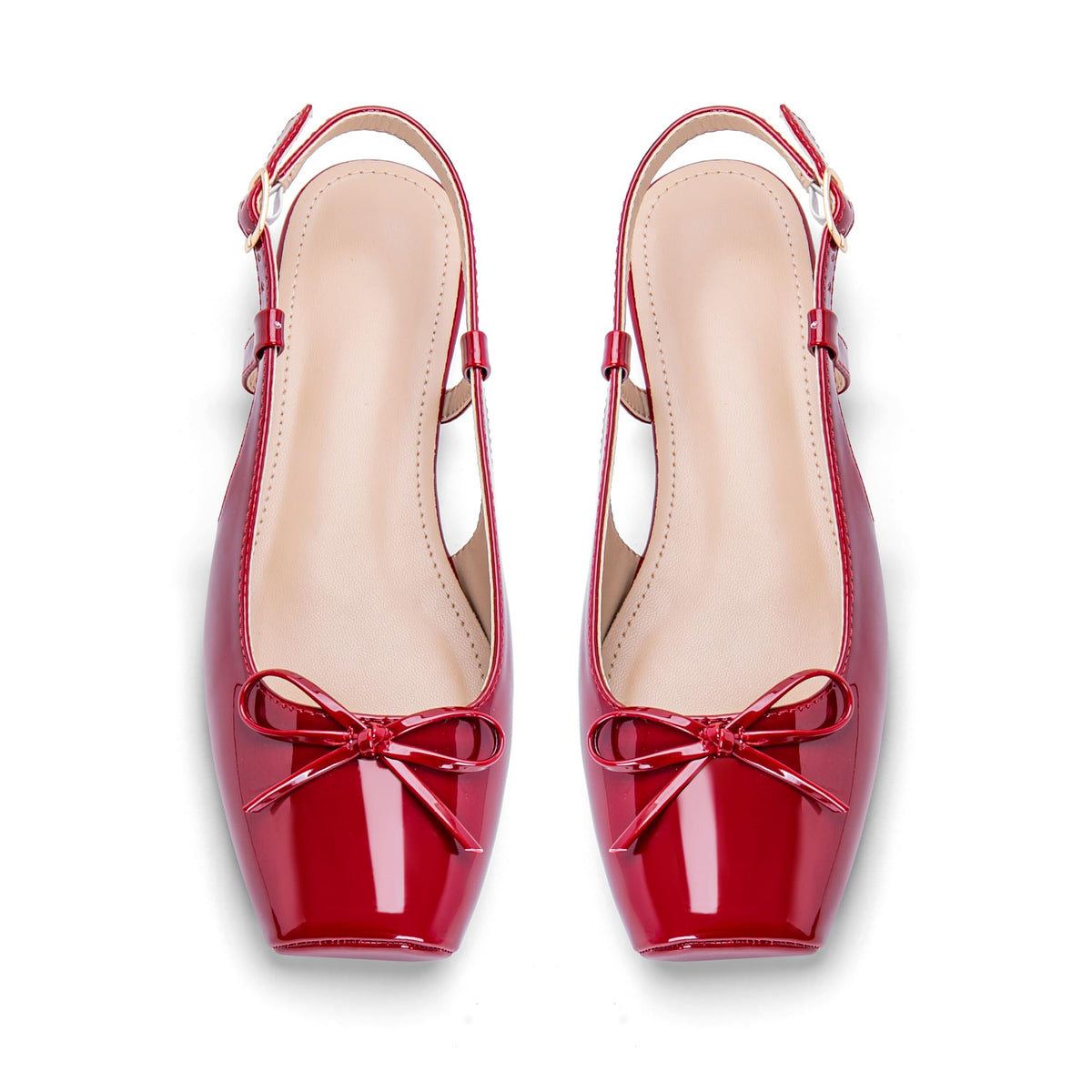 Women's Ballet Flats Slingbacks Square Toe Bow Knit Dressy Flat Shoes with Ankle Buckles Satin