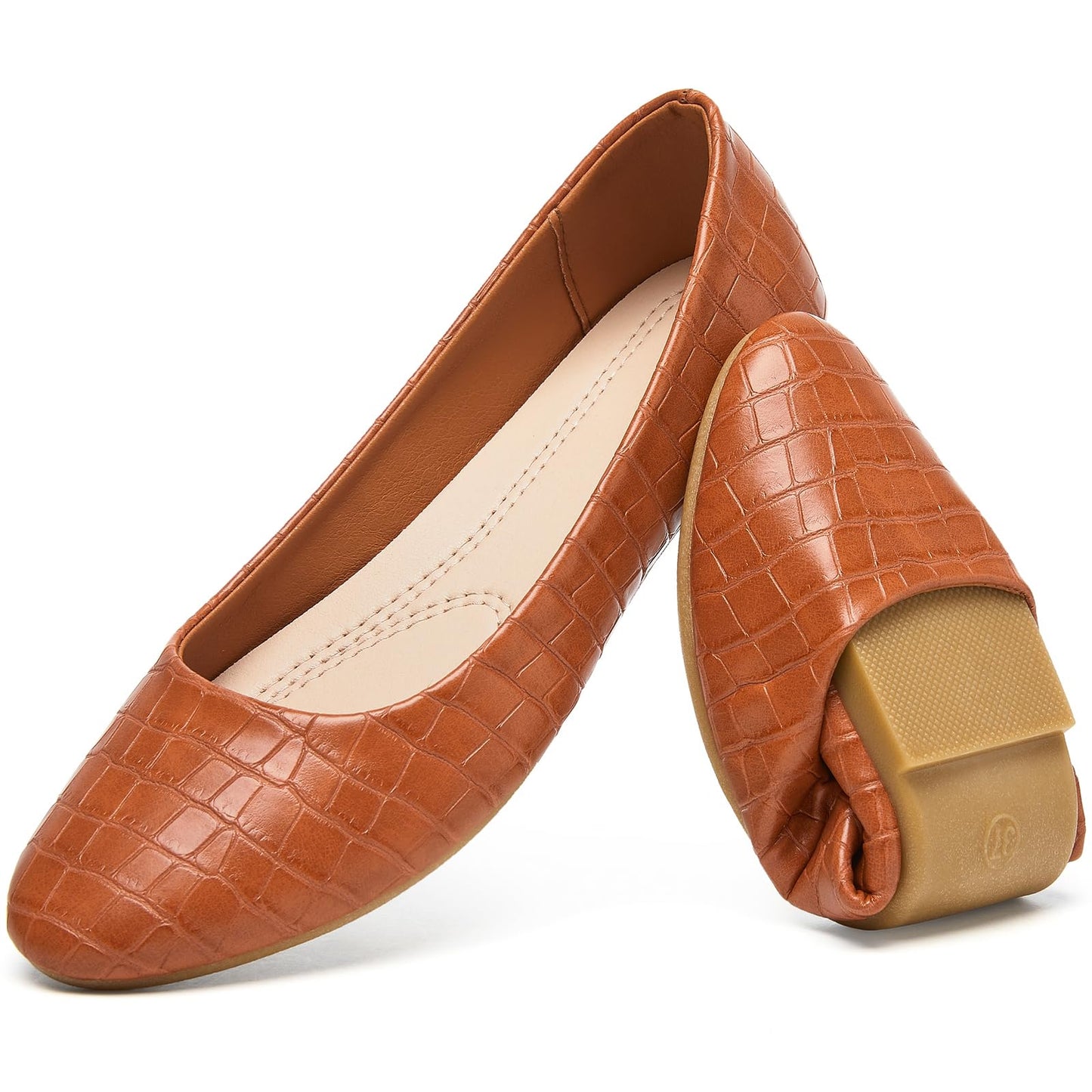 HEAWISH Womens Leather Dress Shoes Crocodile Print Ballet Flats | Comfortable Office Slip On Loafers,PU Lightweight,Work Shoes With Memory Foam