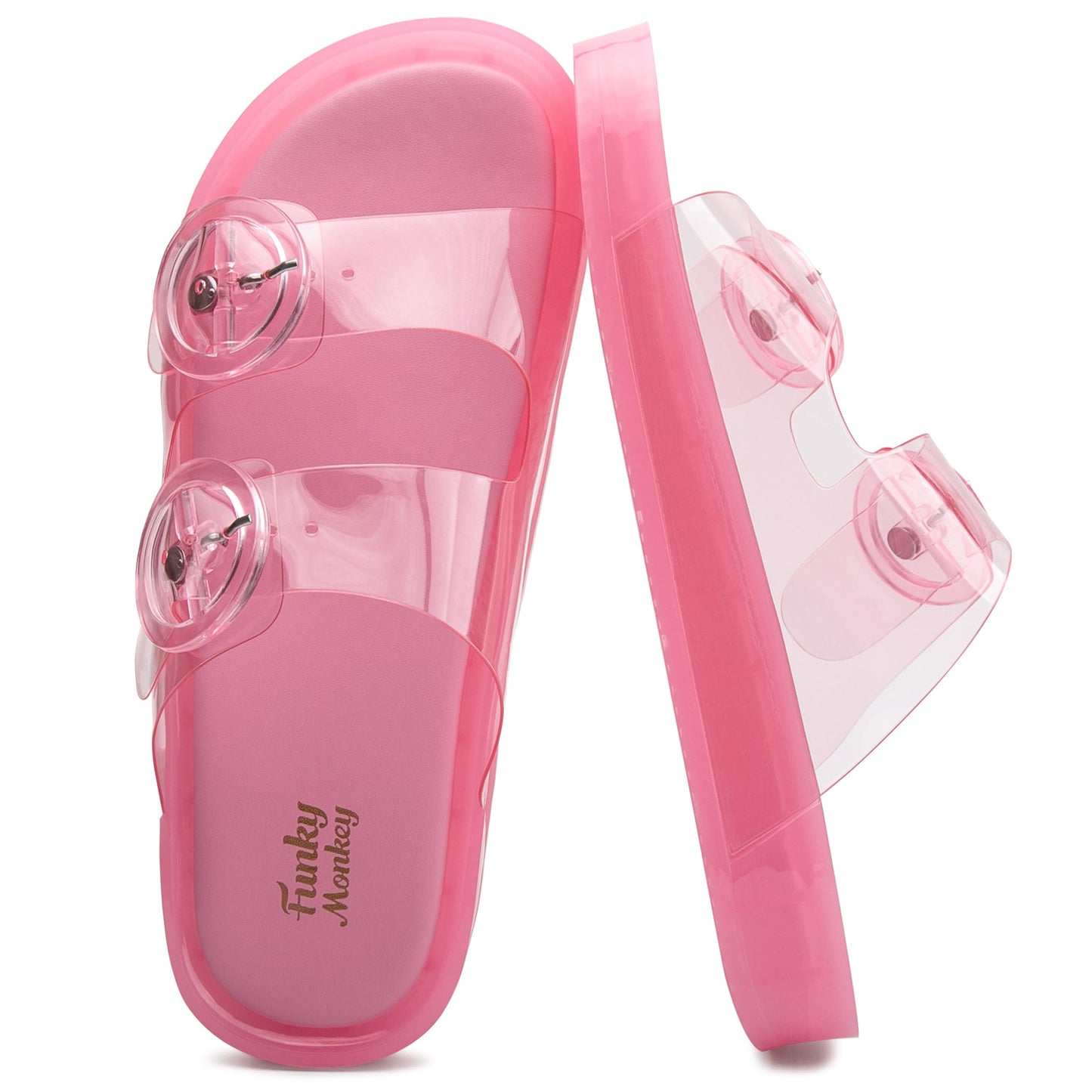 FUNKYMONKEY Women's Comfort Slides Non-Slip Lightweight Flat Beach Sandals | Adjustable Buckle Plastic Sandals with Arch Support, Waterproof Non-Slip Summer Slippers for Pool, Shower & Daily Wear