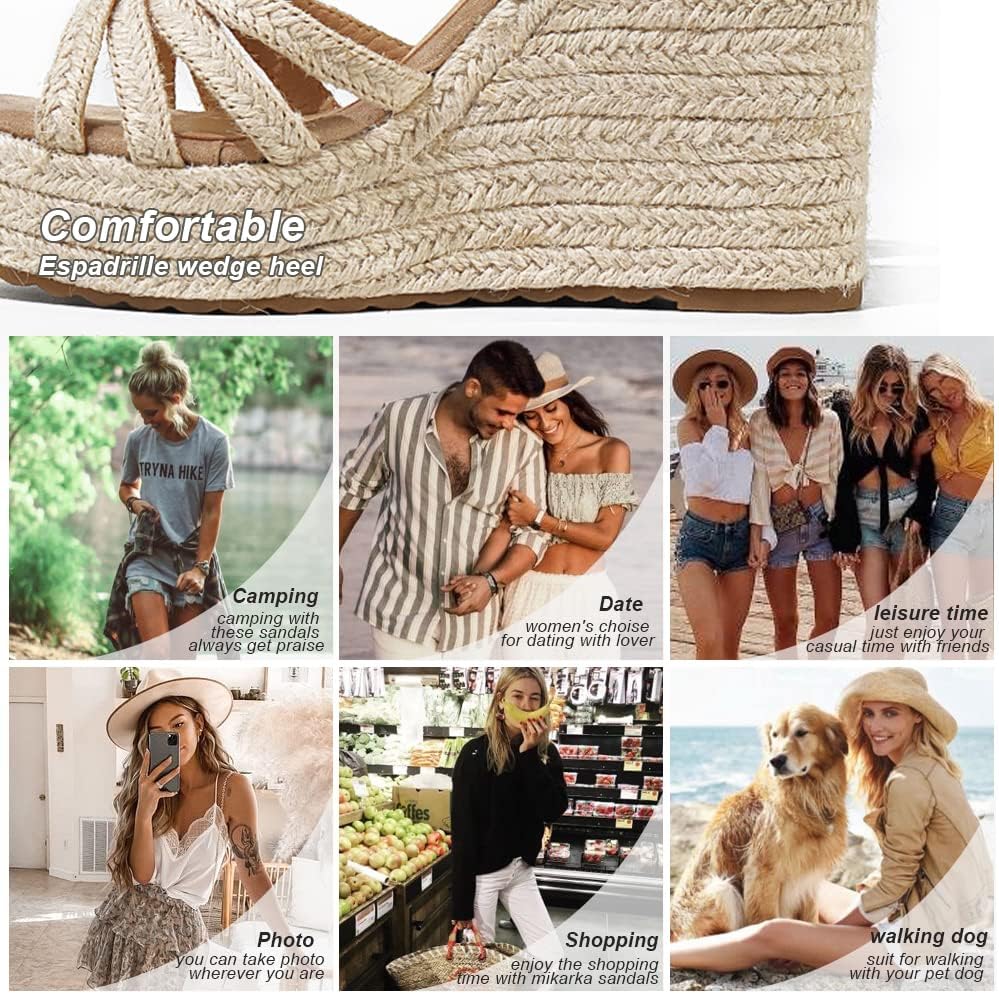 mikarka Wedge Heels Sandals for Women: Open Toe Platform Espadrilles Wedges | Comfortable Beach Summer Shoes, Adjustable Buckle Strap, Cushioned Insole for Daily Wear, Dressy, Casual & Vacation