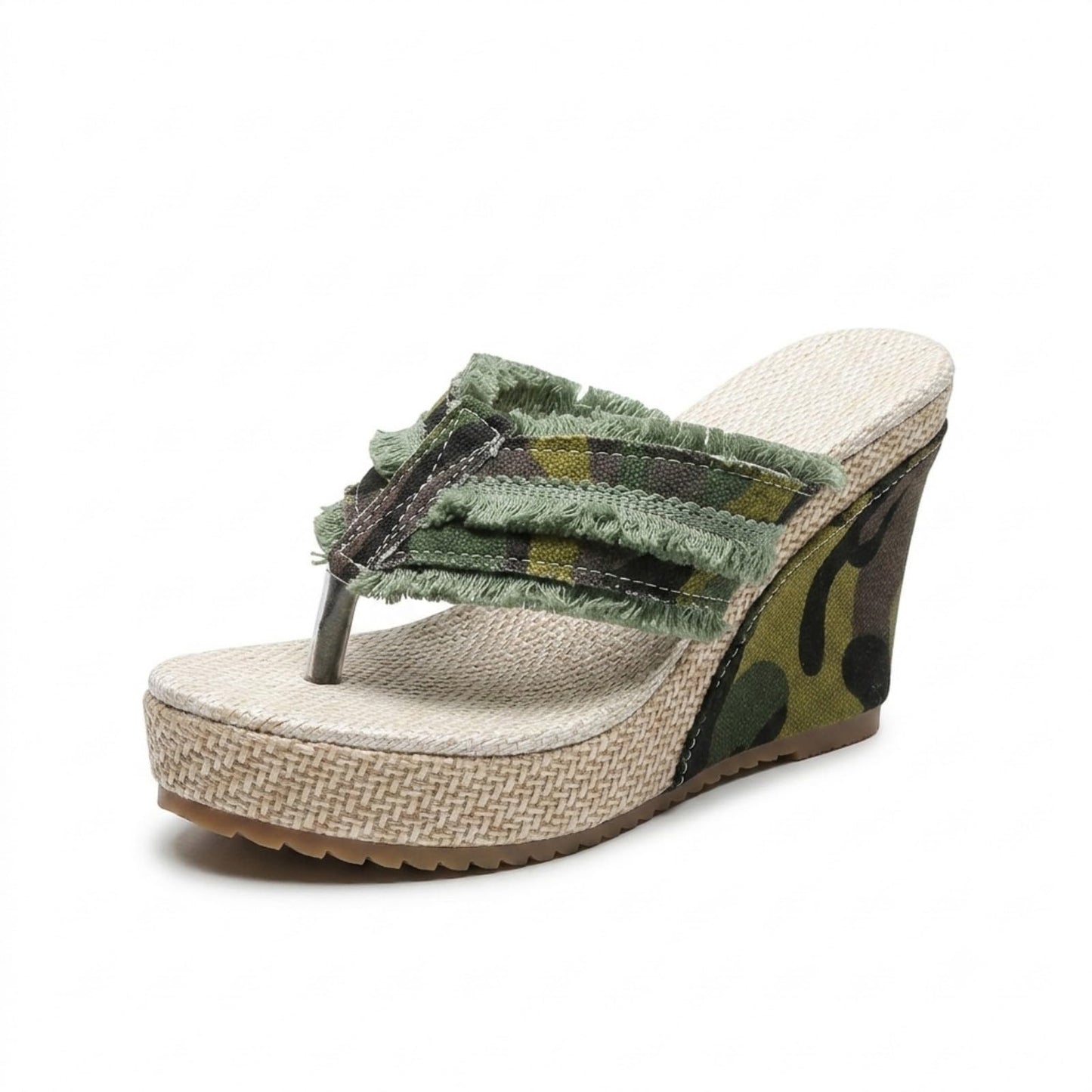 Denim Wedge Slide Mules with Double Buckle Espadrille Platform for Women | Frayed Trim Wide Band Open Toe Slip-On Sandals with Adjustable Hardware Cushioned Comfort for Beach Vacation Daily Wear