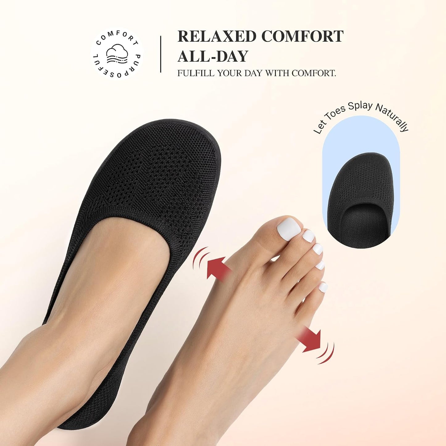 DREAM PAIRS Womens Ballet Wide Toe Arch Support Knit Flats | Foldable, Easy to be Tucked, Non-slip, Breathable Comfort Barefoot Flats Shoes