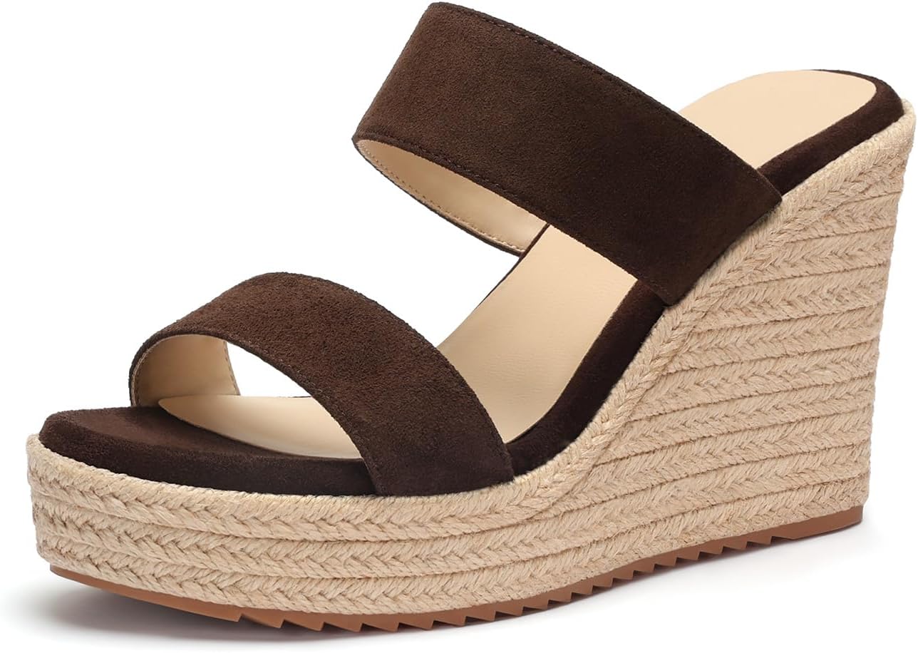 VICKI·VICKI Women's Wedge Sandals Wedges Heels Espadrilles,Slip on Open Toe Platform Summer Shoes,Casual Fashion Vacation Beach Dressy Office